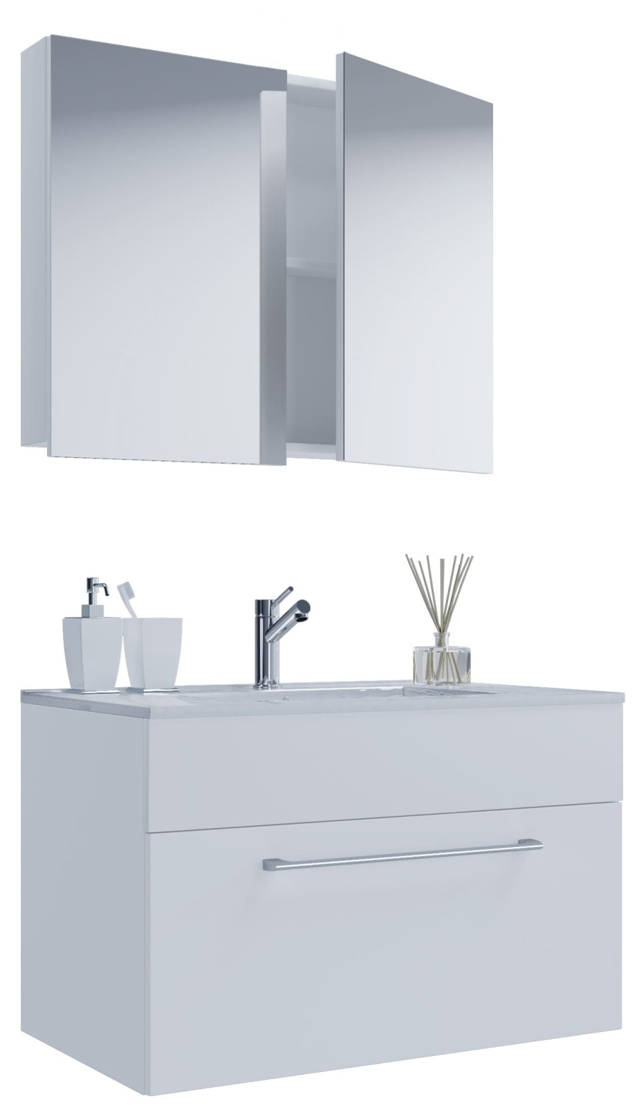 3-teiliges Waschplatz-Set BADINOS - weiß - mit Spiegelschrank