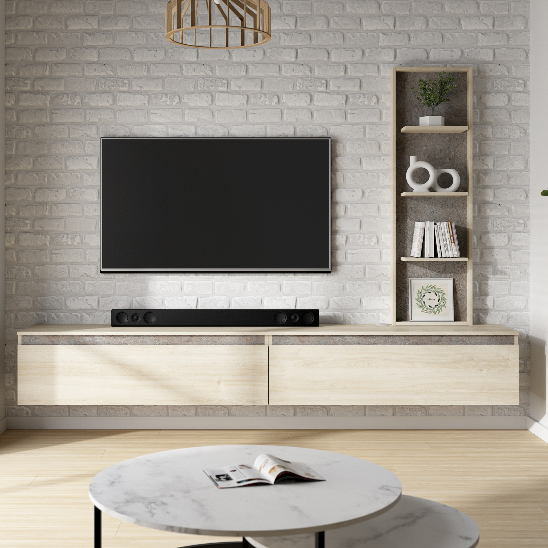 3-teiliges Wohnwand-Set - Karlstad Eiche - Albus grau - 230 cm