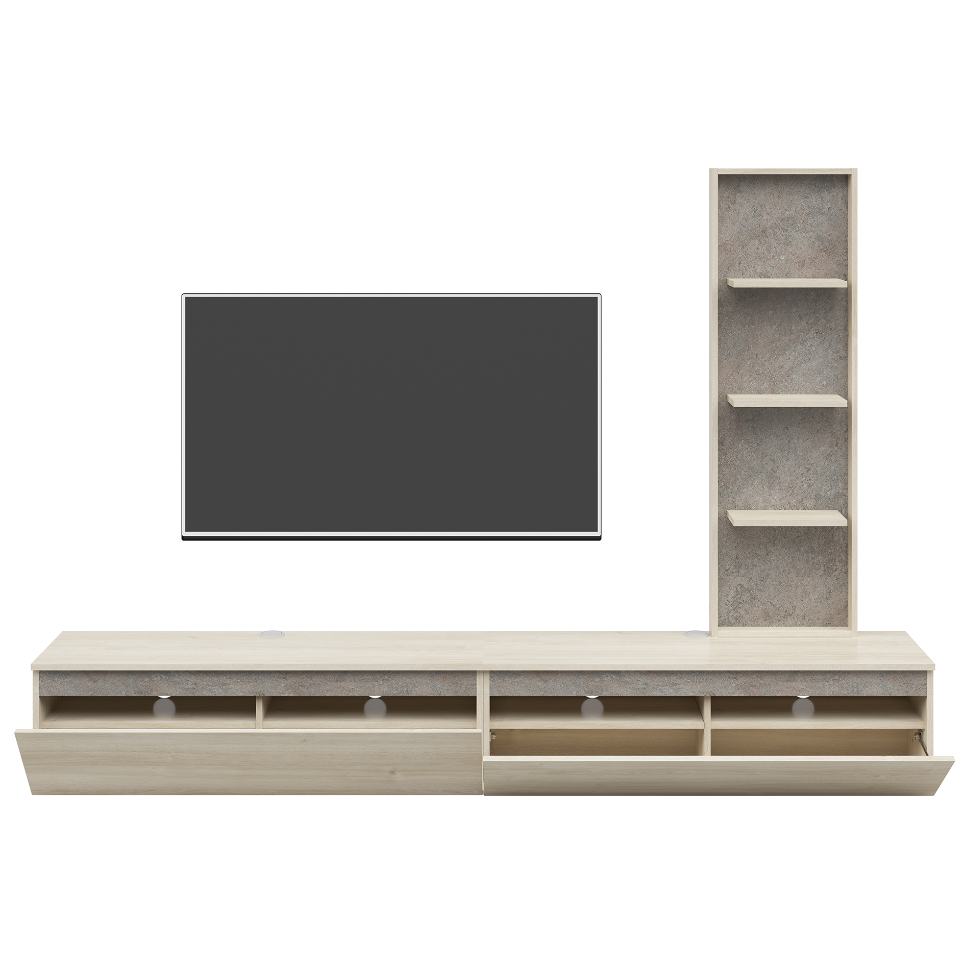 3-teiliges Wohnwand-Set - Karlstad Eiche - Albus grau - 230 cm