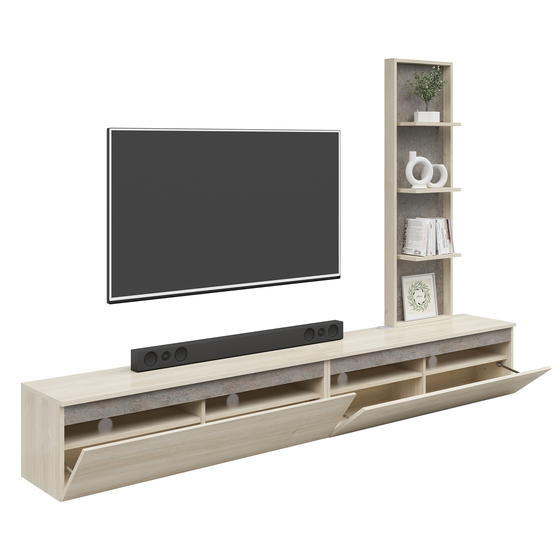 3-teiliges Wohnwand-Set - Karlstad Eiche - Albus grau - 230 cm