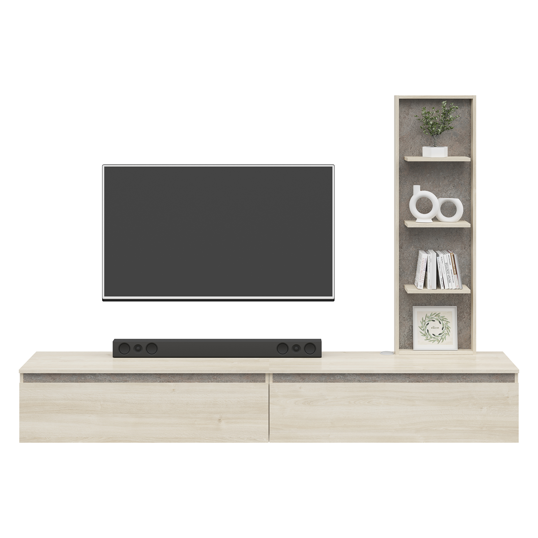 3-teiliges Wohnwand-Set - Karlstad Eiche - Albus grau - 230 cm