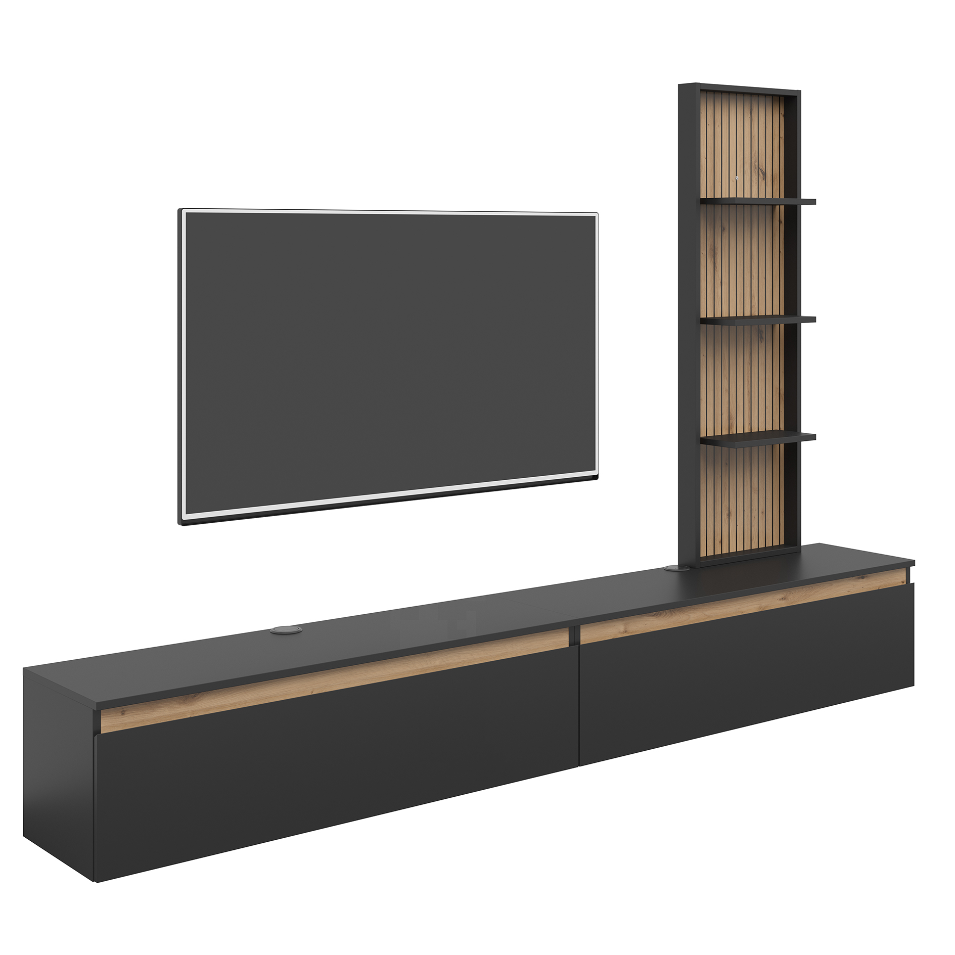 3-teiliges Wohnwand-Set - schwarz - Artisan Eiche - 230 cm