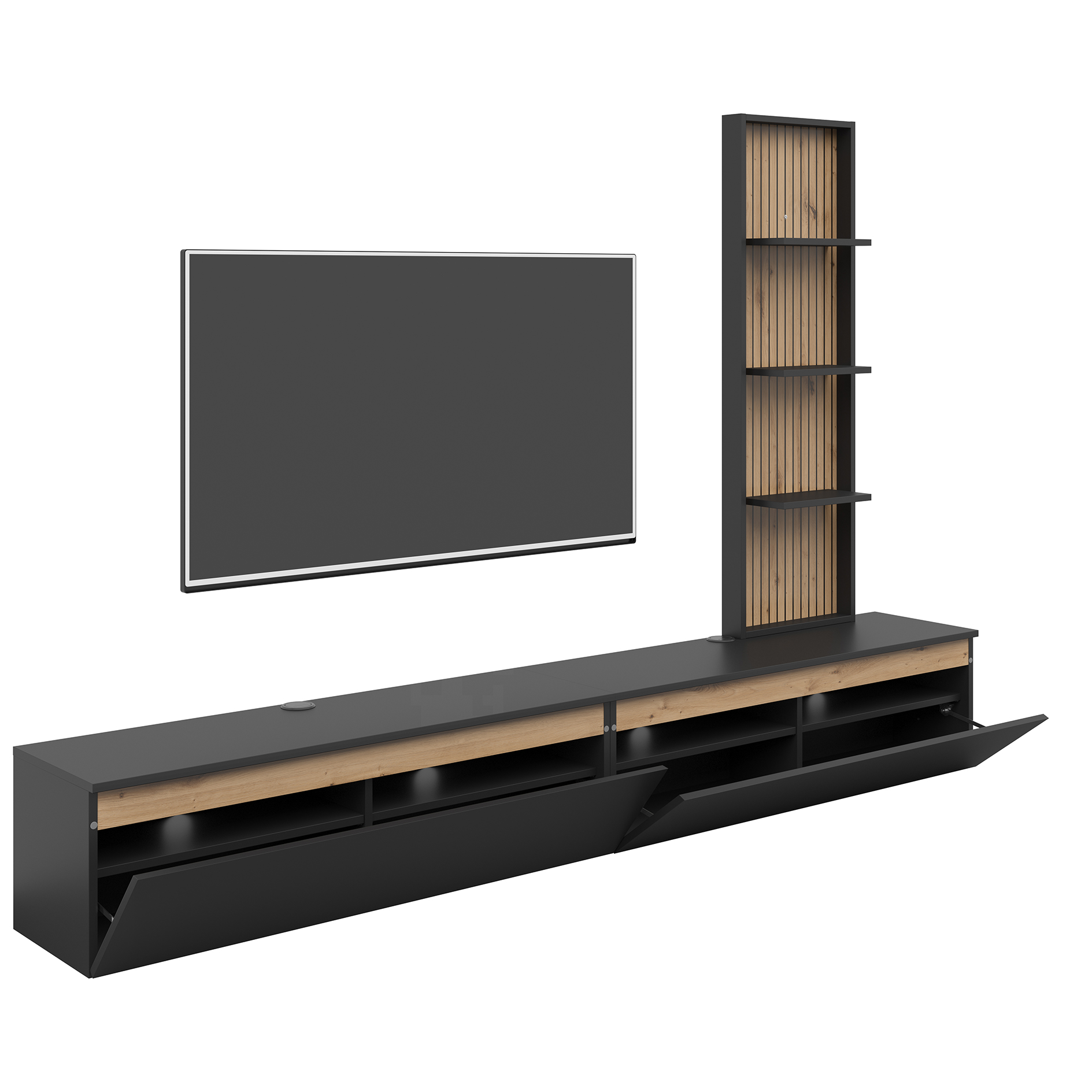 3-teiliges Wohnwand-Set - schwarz - Artisan Eiche - 230 cm 