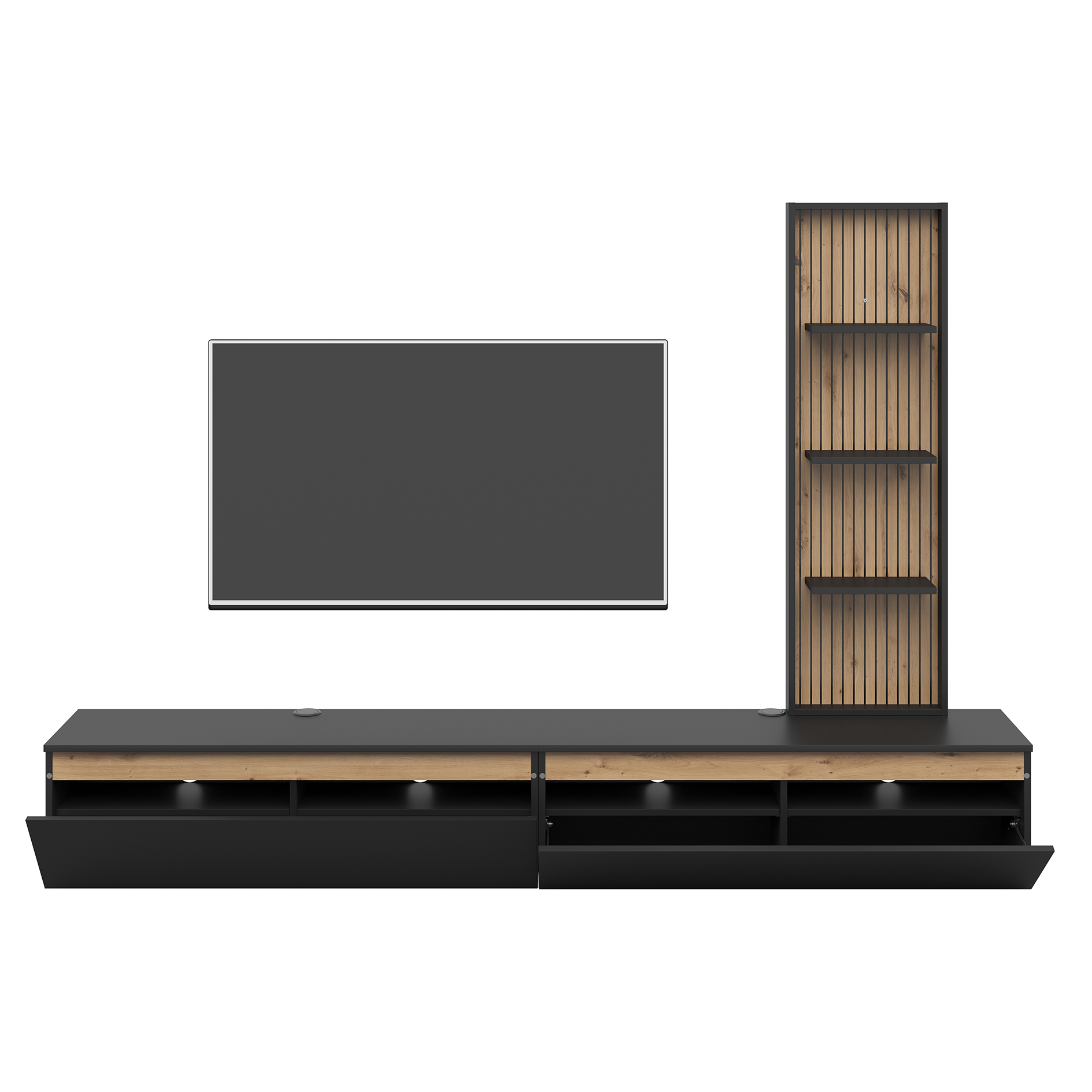 3-teiliges Wohnwand-Set - schwarz - Artisan Eiche - 230 cm 