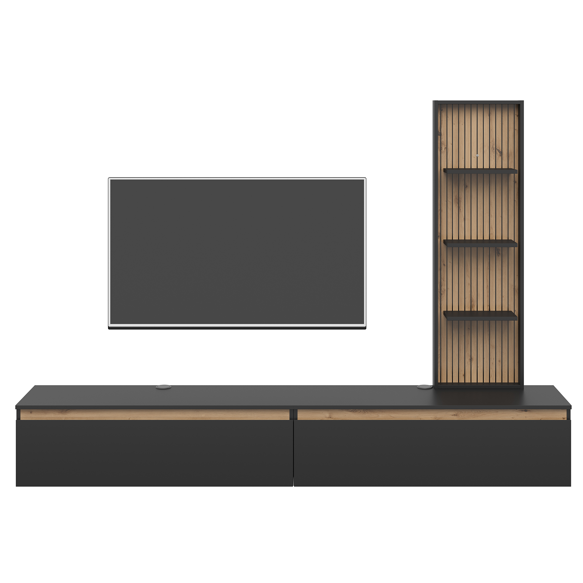 3-teiliges Wohnwand-Set - schwarz - Artisan Eiche - 230 cm