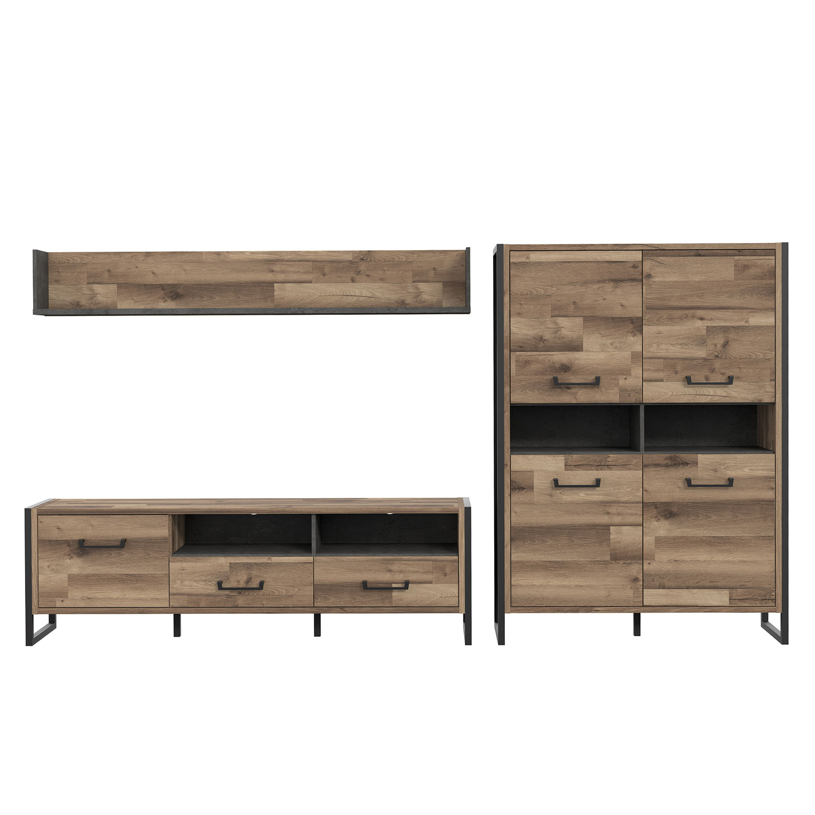 3-teiliges Wohnwand-Set - Stabeiche - 284 cm