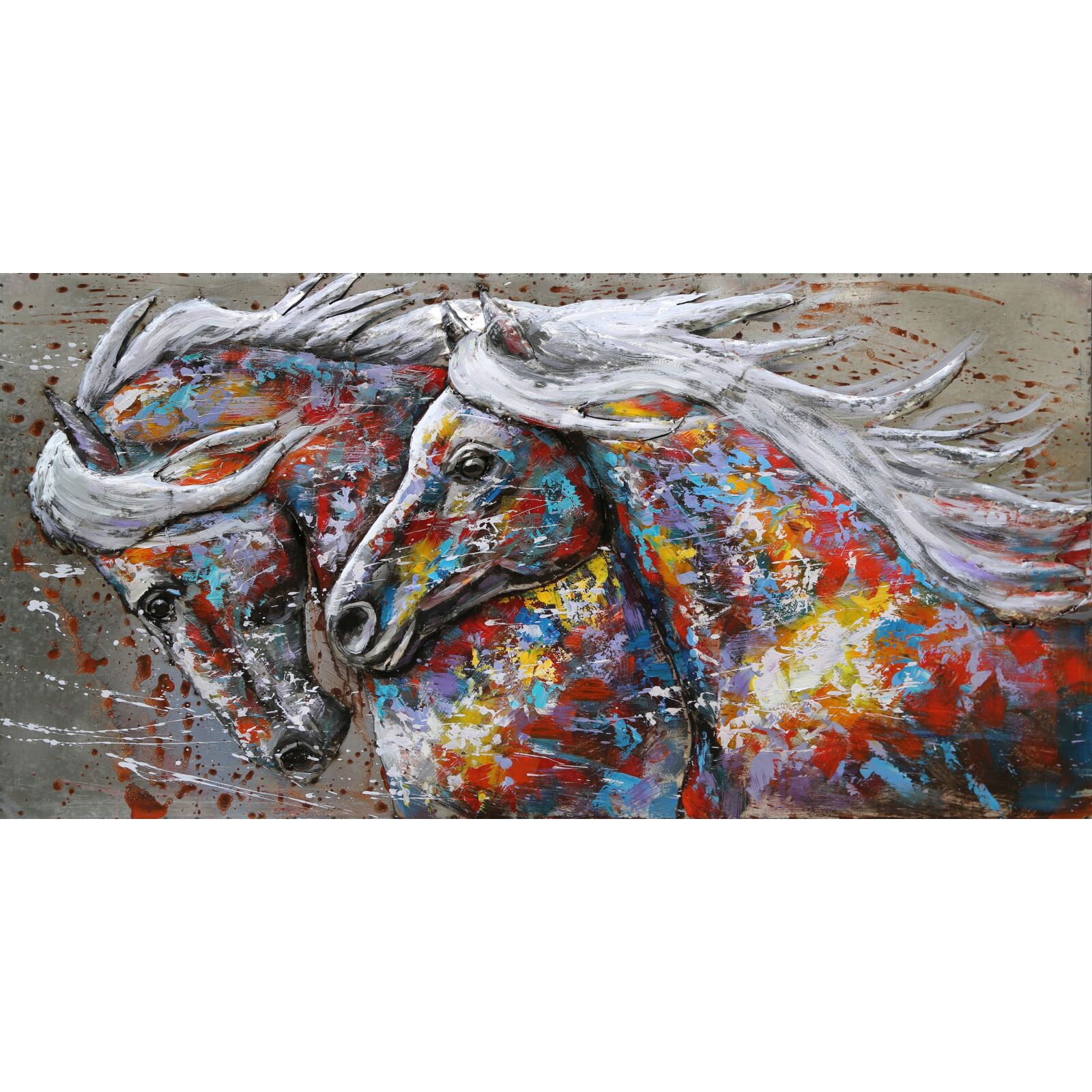 3D-Effekt Metallbild 2 PFERDE - 140x70 cm