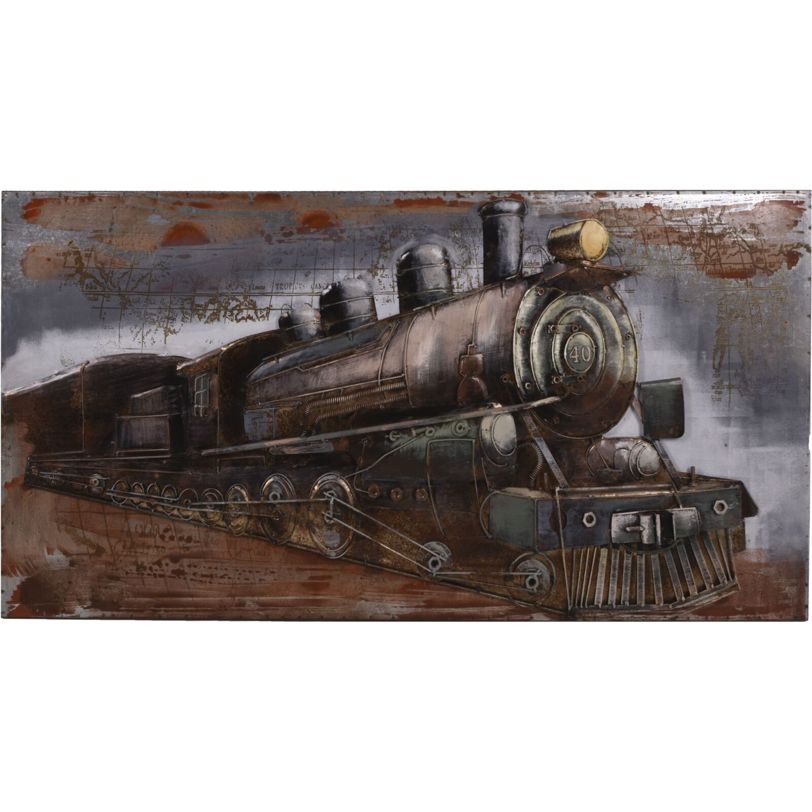 3D-Metallbild Dampflok - bunt - 140x70 cm