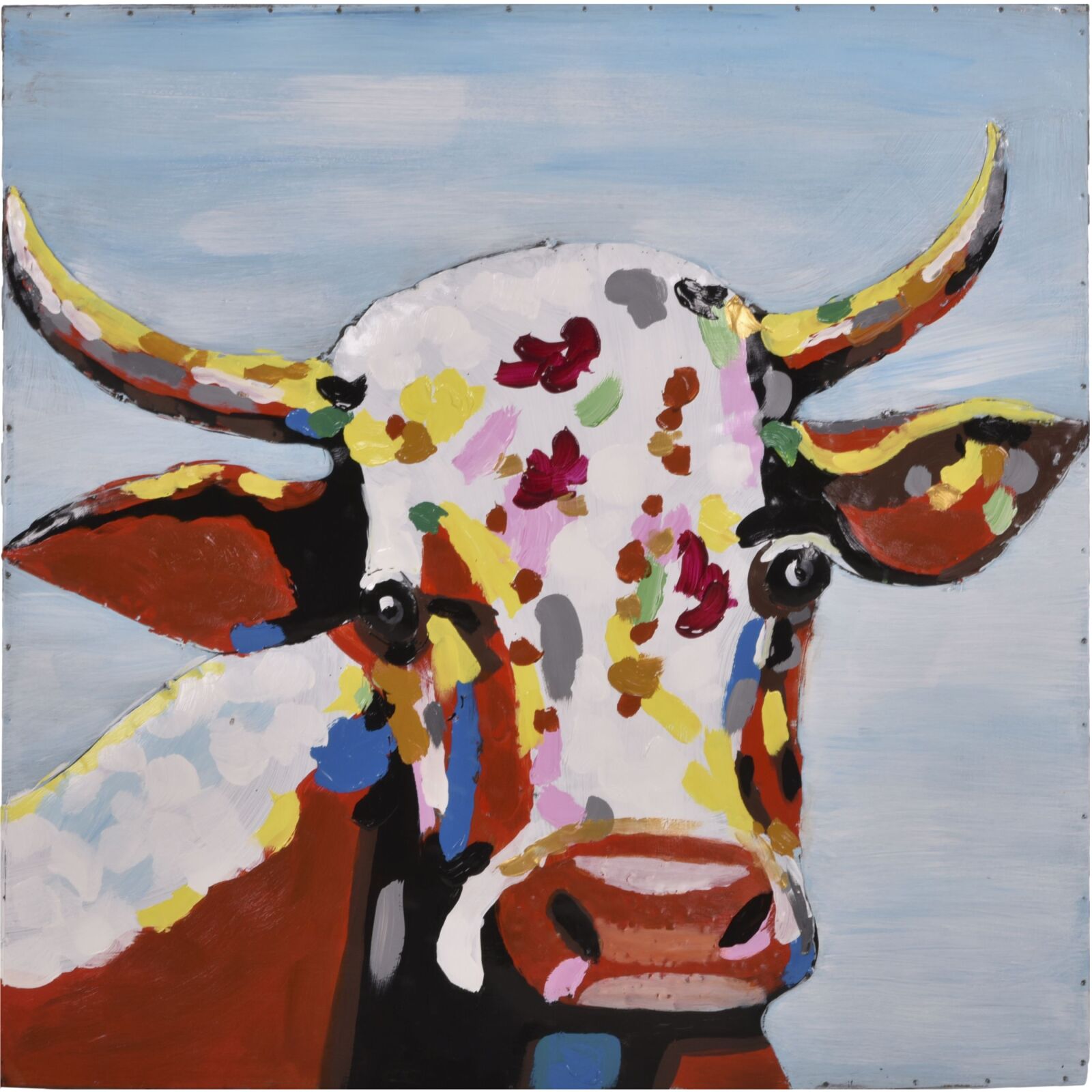 3D-Metallbild Kuh - bunt - Stahl - 80x80 cm