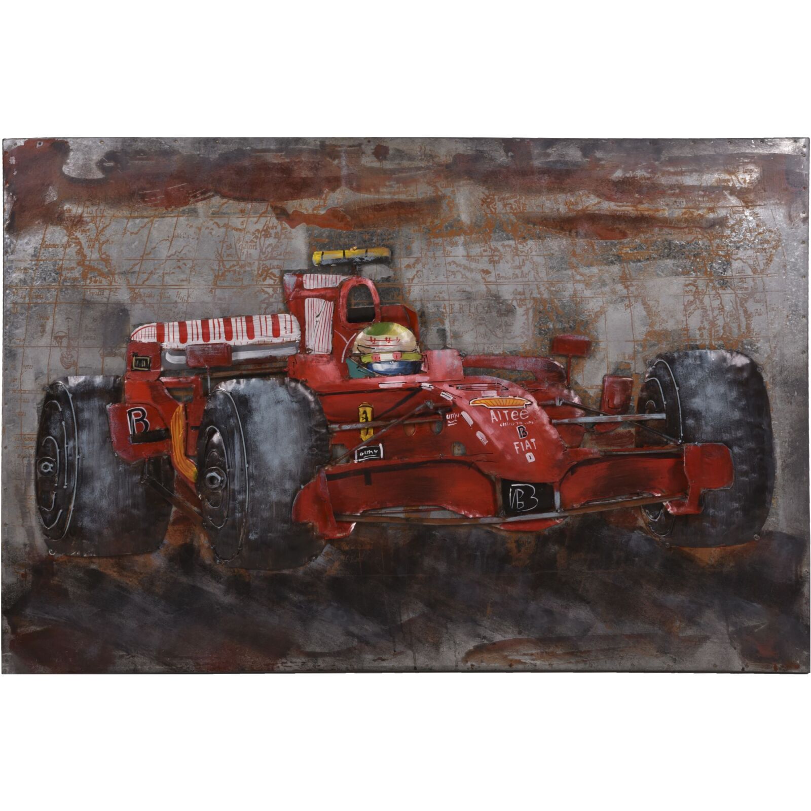 3D-Metallbild Rennwagen - bunt - 120x80 cm