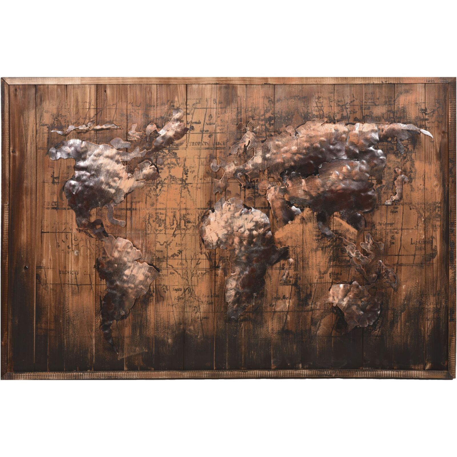 3D-Metallbild Weltkarte - braun - Stahl - 120x80 cm