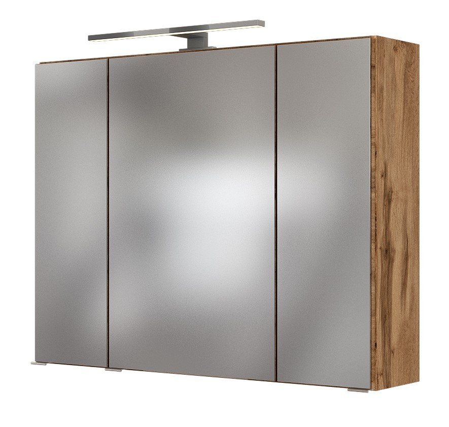3D Spiegelschrank HELSINKI - Wotaneiche - mit Beleuchtung - 80 cm