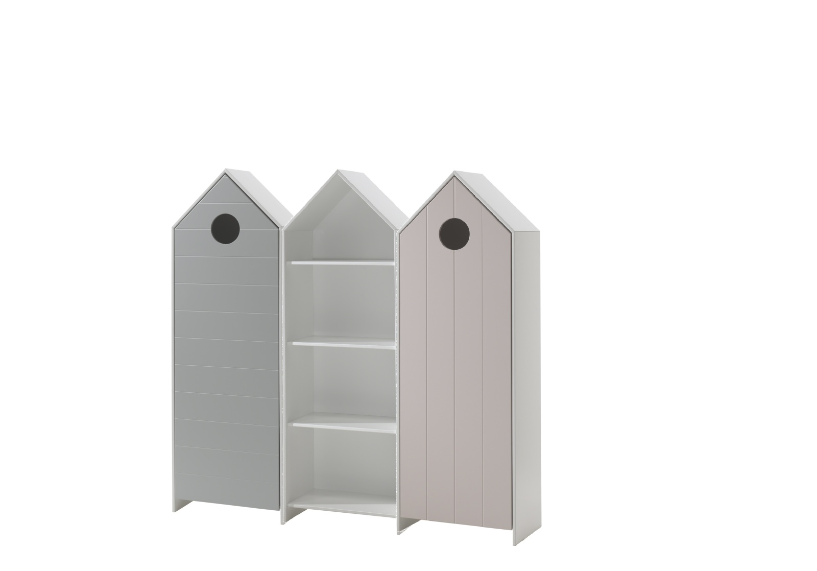 3er-Schrank-Set CASAMI - weiß-grau-rosa - Strandhaus-Design - 172 cm breit