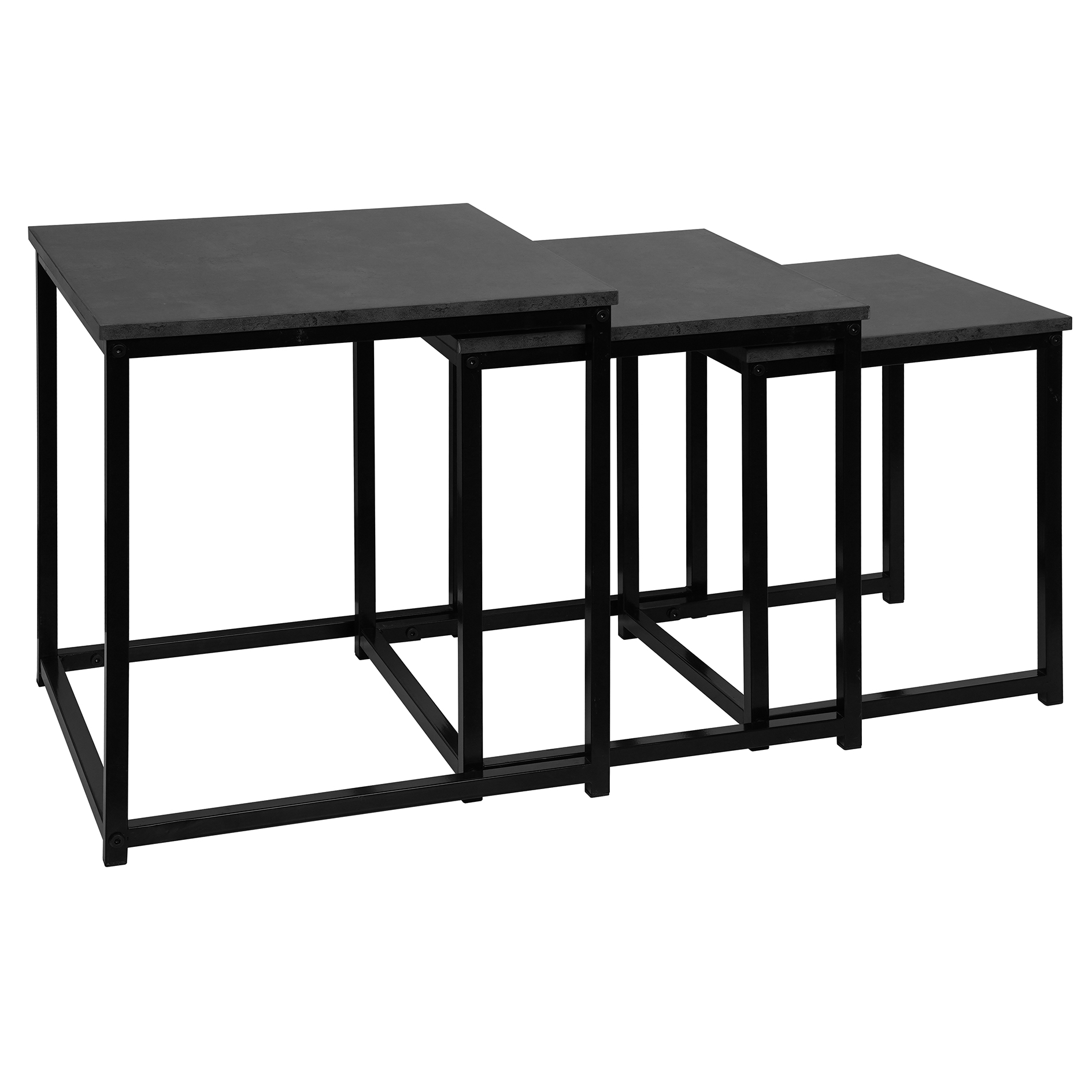 3er-Set Beistelltische - Betonoptik - schwarz - quadratisch