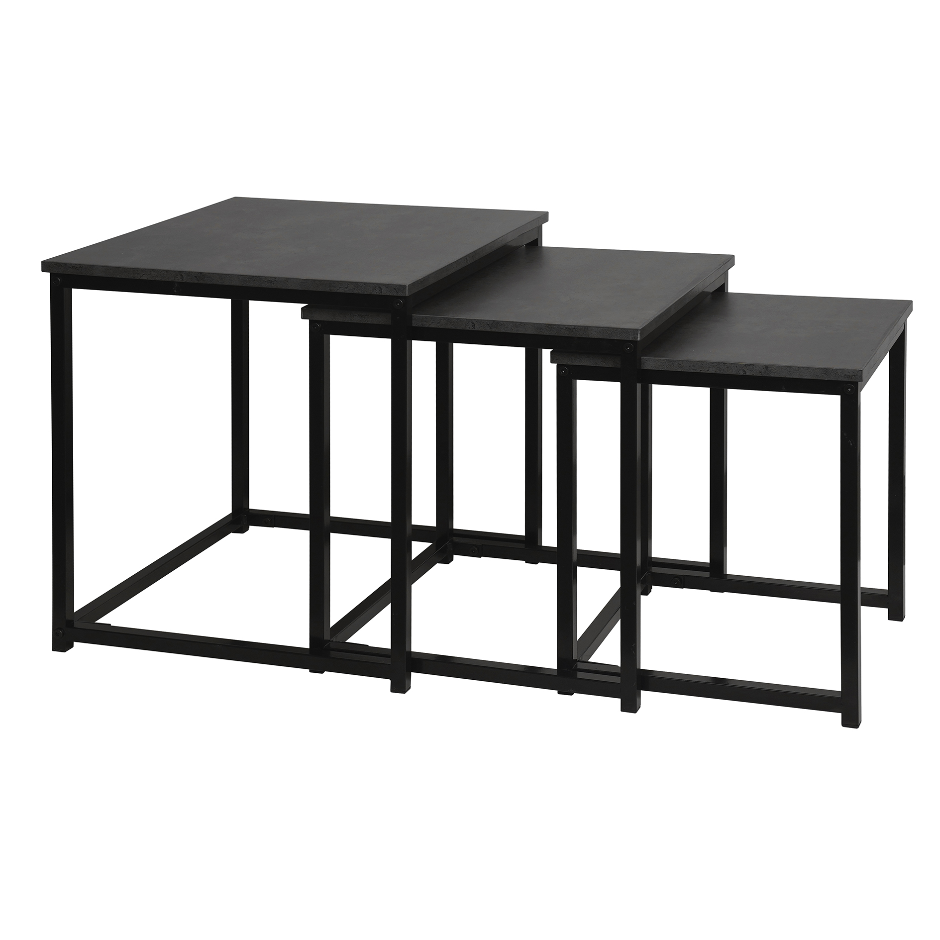 3er-Set Beistelltische - Betonoptik - schwarz - quadratisch