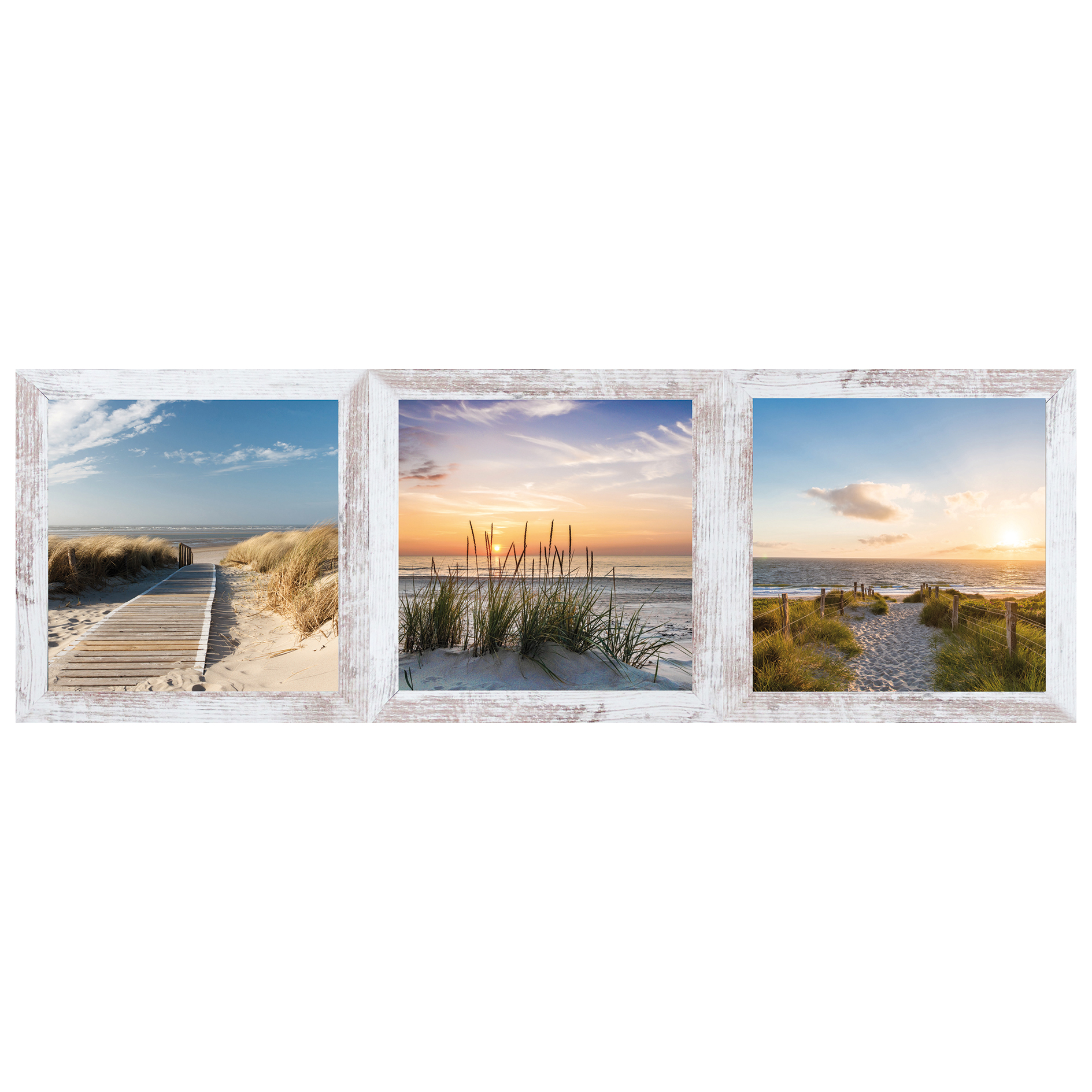 3er-Set Gerahmtes Bild STRÄNDE - je 23x23 cm