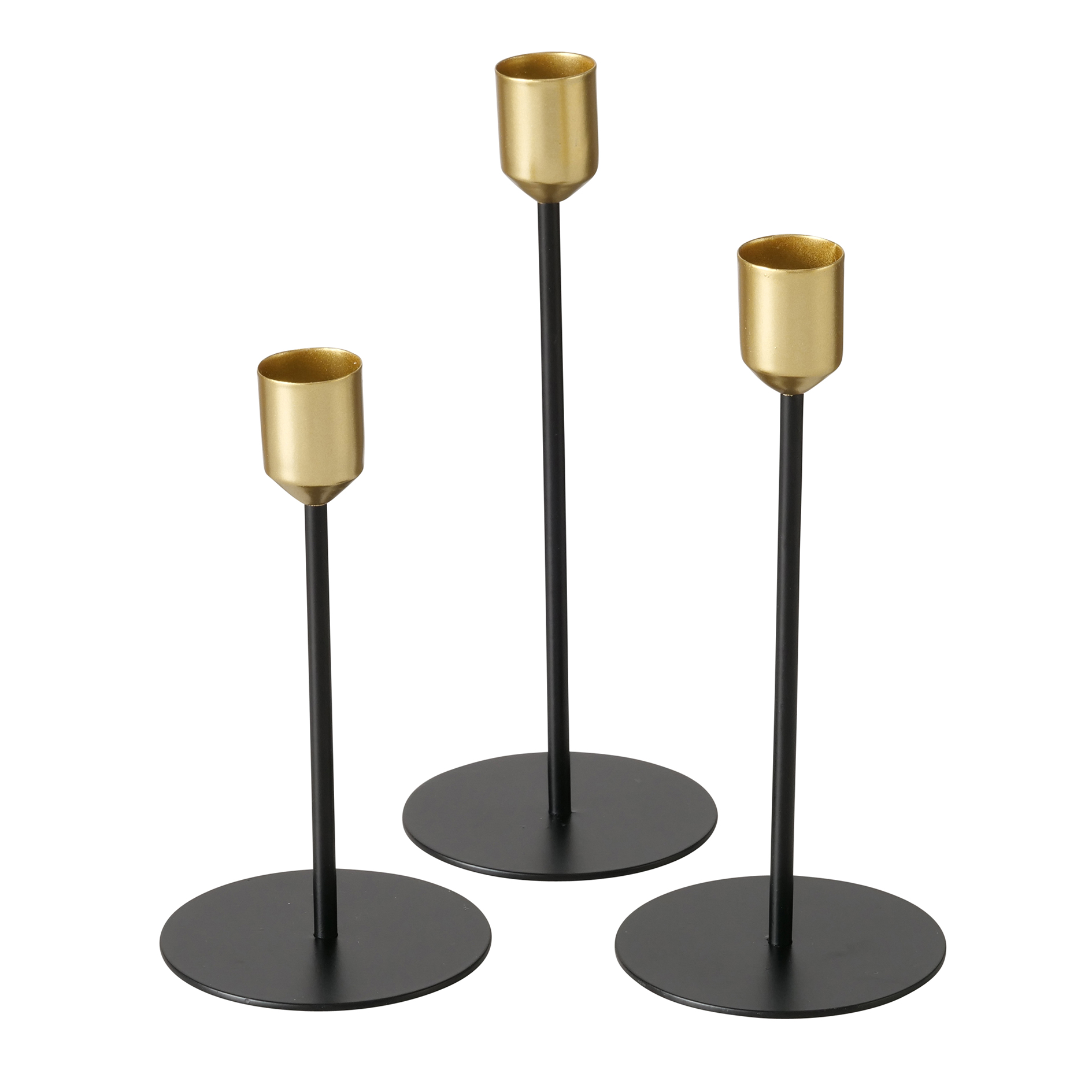 3er-Set Kerzenständer - schwarz-gold - Eisen