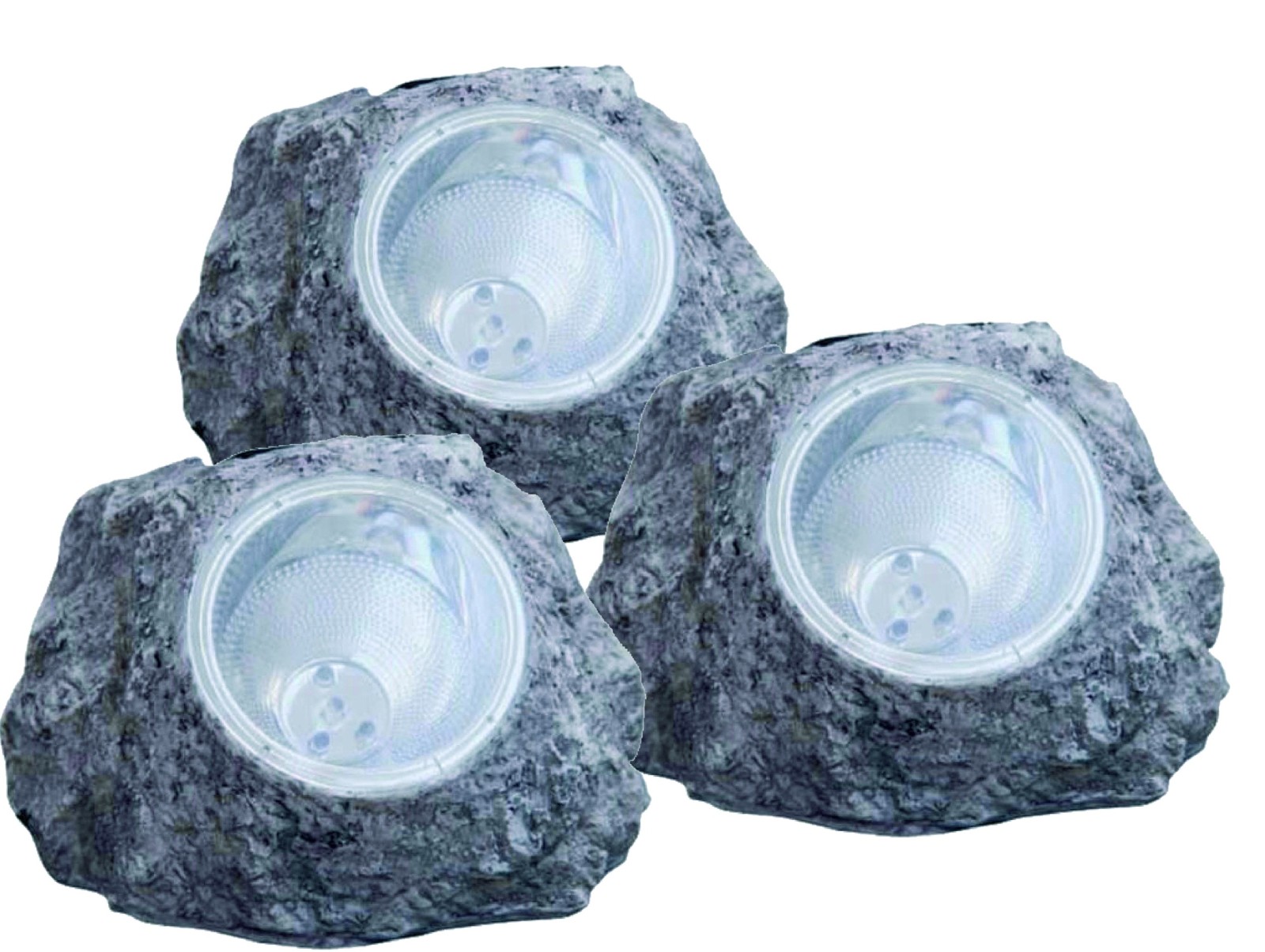 3er-Set LED-Solarleuchte - grau - Steinoptik