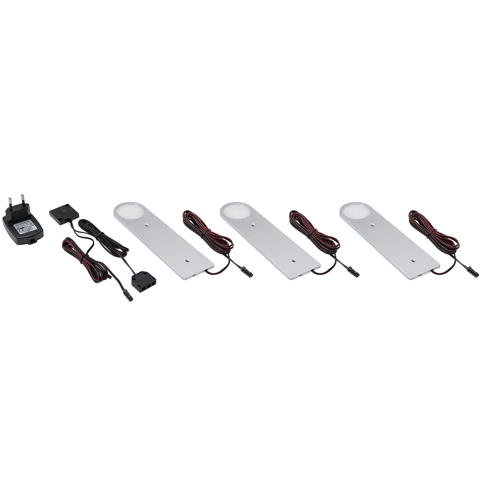 3er-Set LED-Unterbaubeleuchtung - Aluminium gebürstet - magic-touch