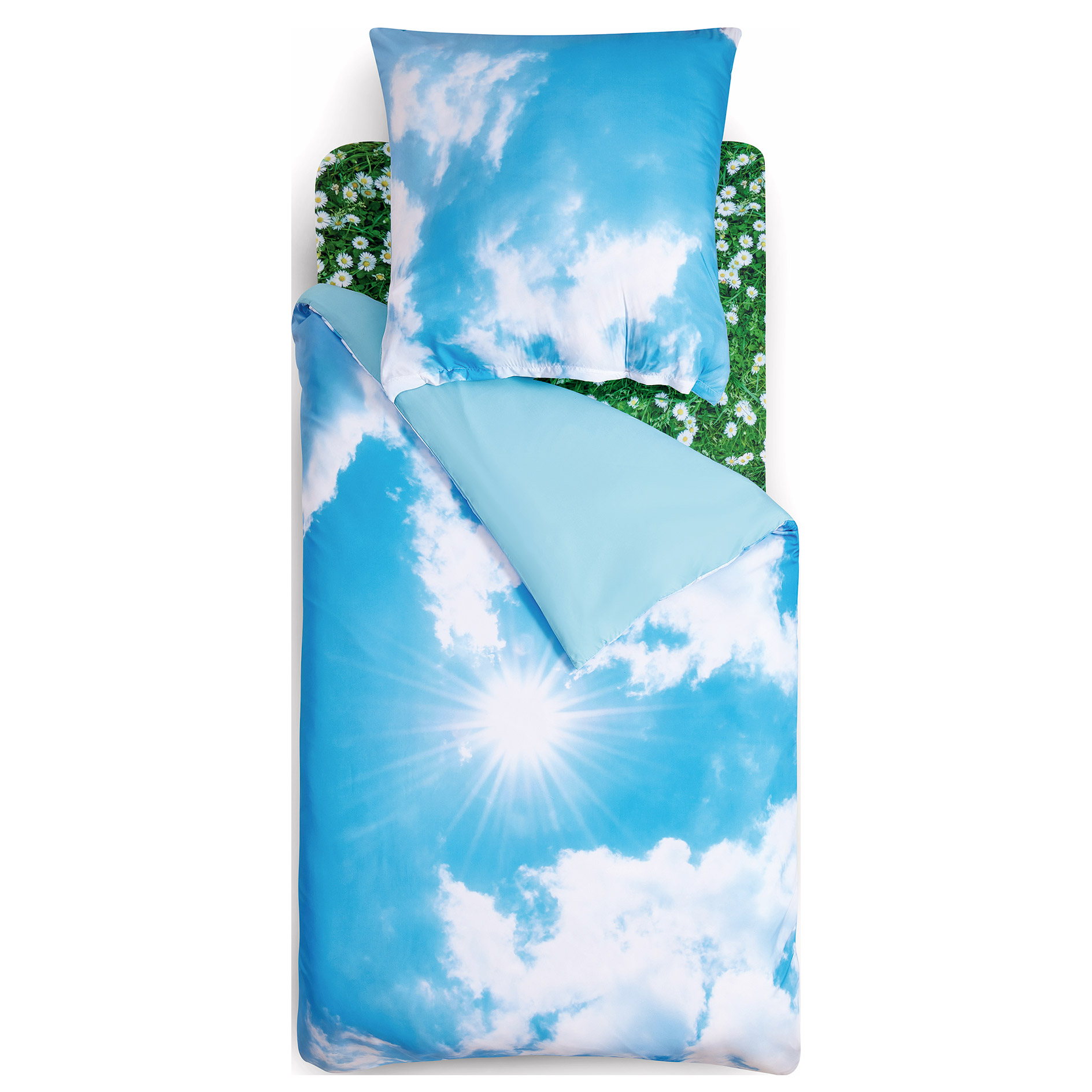 3er-Set Mikrofaser-Bettwäsche - blau-grün - mit Spannbetttuch - 135x200 cm