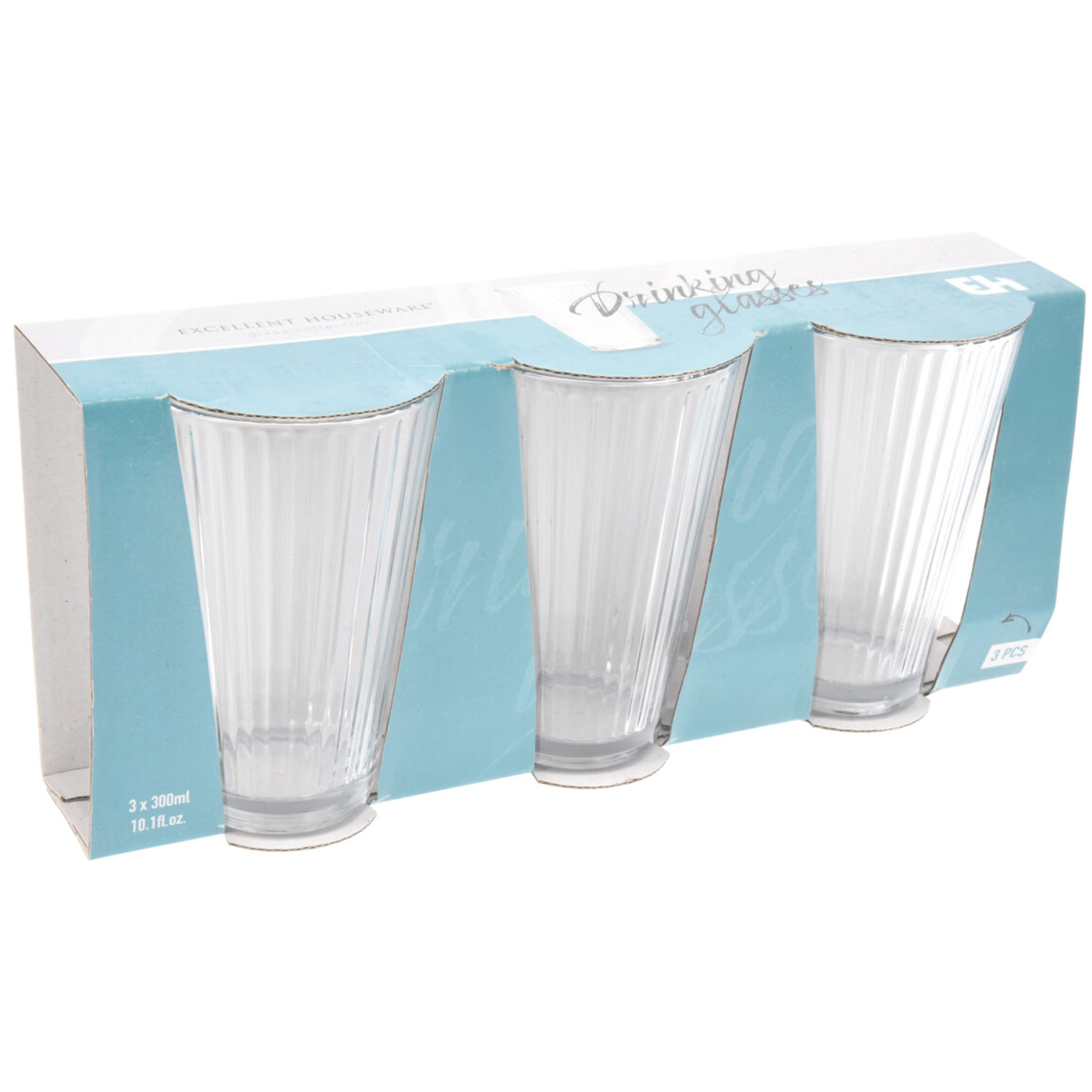 3er-Set Trinkgläser - Rillen - 300 ml