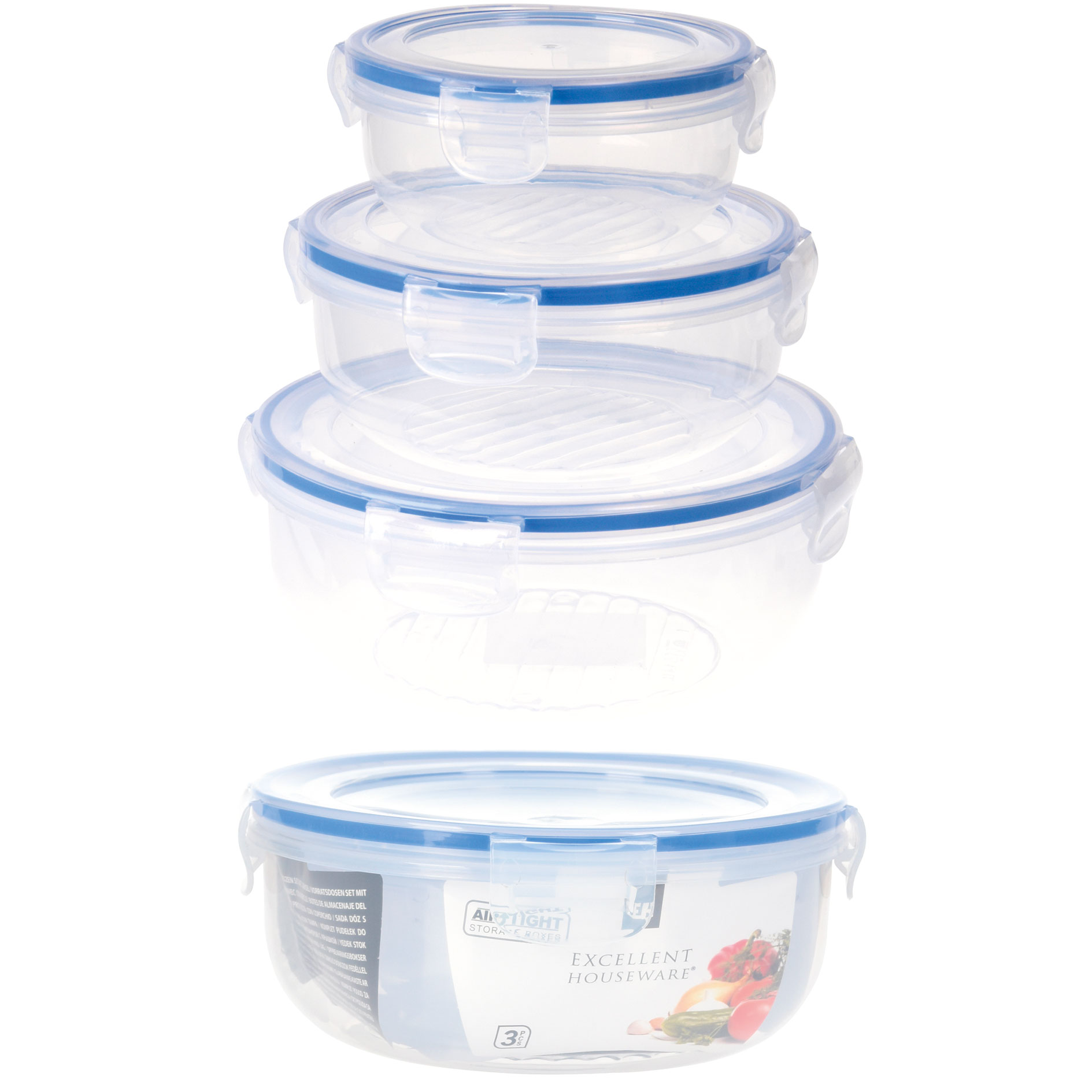 3er-Set Vorratsdosen - blau-transparent - mit Deckel