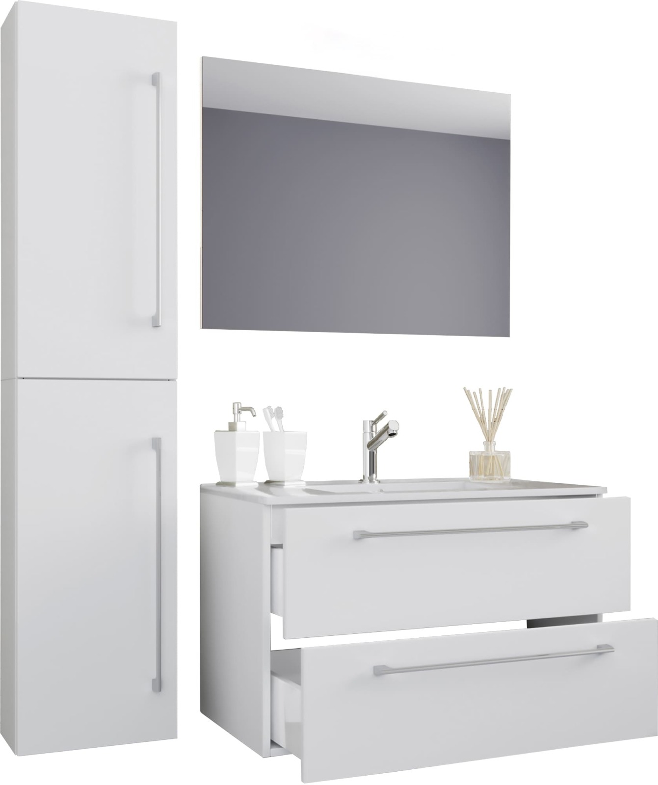 4-teilges Badmöbel-Set BADINOS - weiß - mit Spiegel - 60 cm