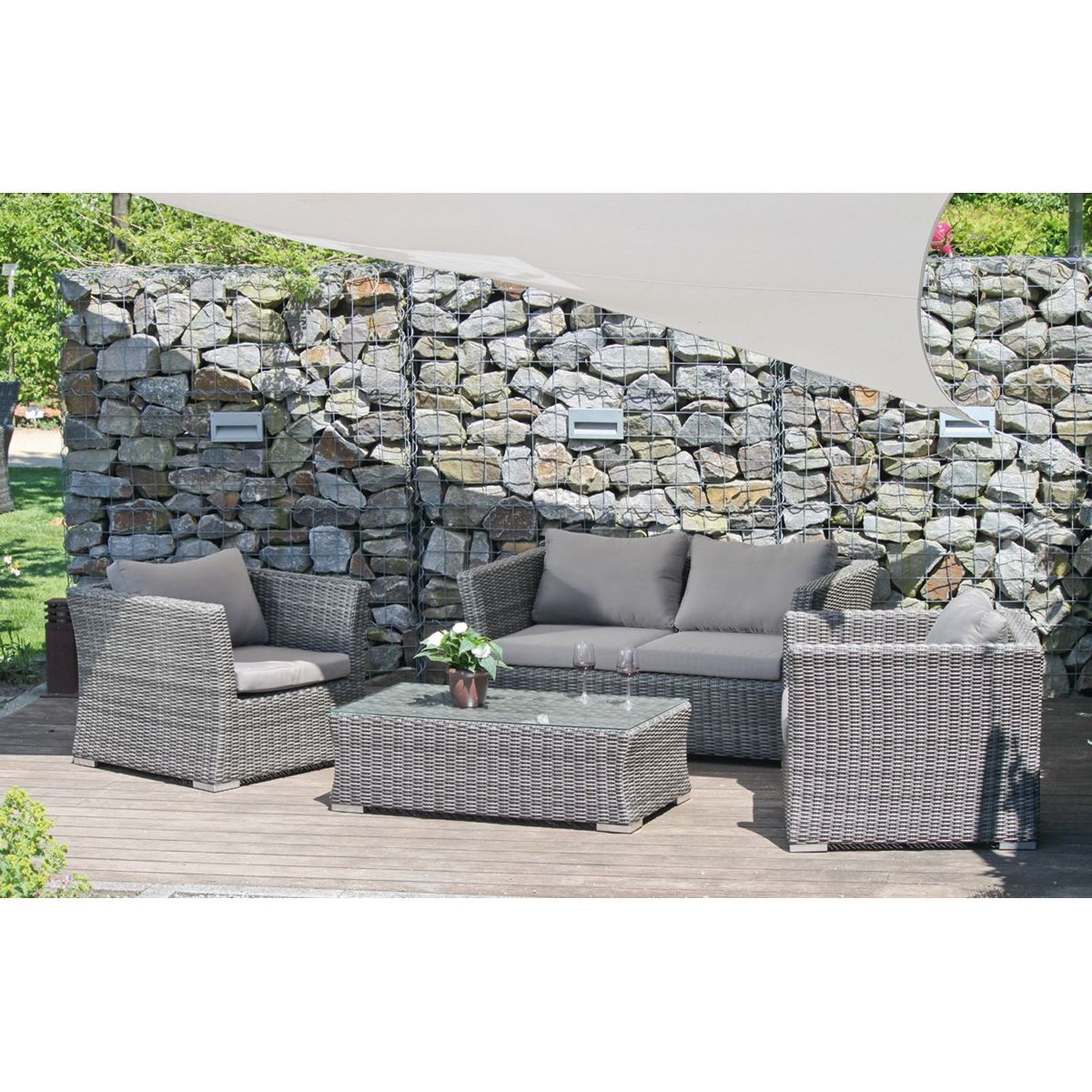4-teilig Lounge-Set AVILA - grau - Polyrattan - mit Polster