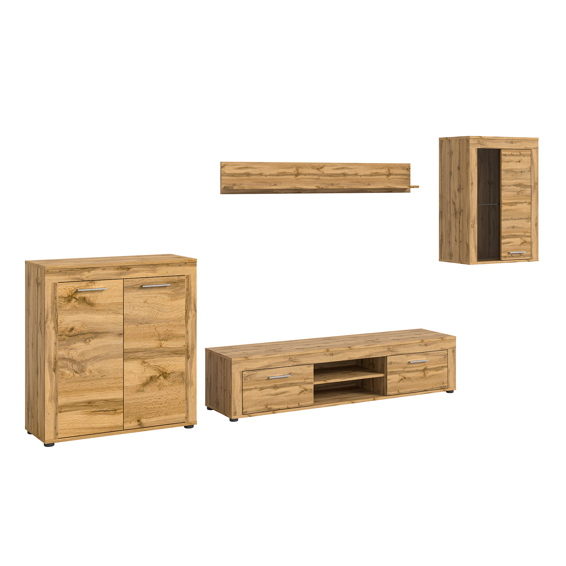 4-teilig Wohnkombination JAM - Wotan Eiche - mit Highboard - 330 cm