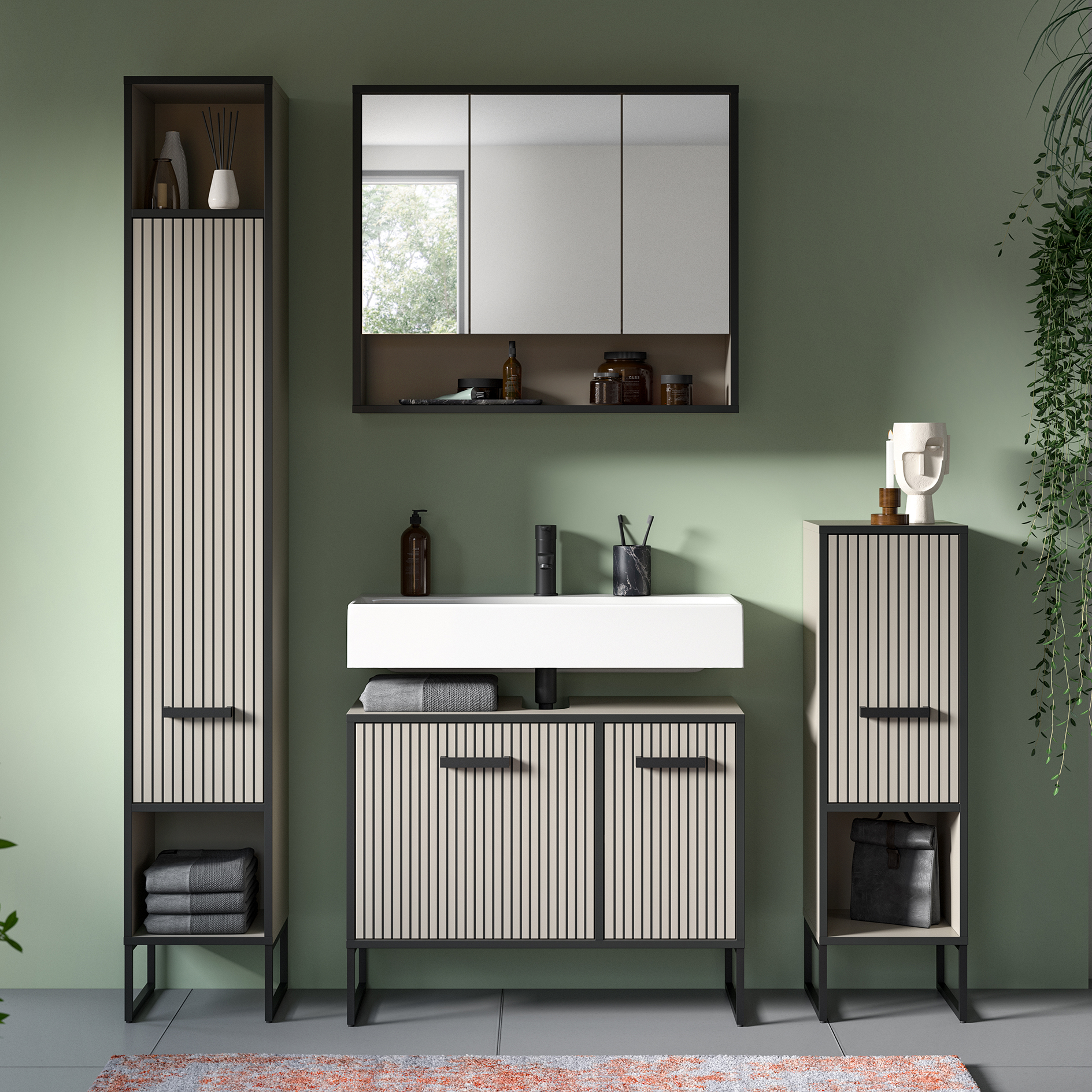4-teilige Badkombination BAGNO - Kaschmir - Waschbeckenunterschrank