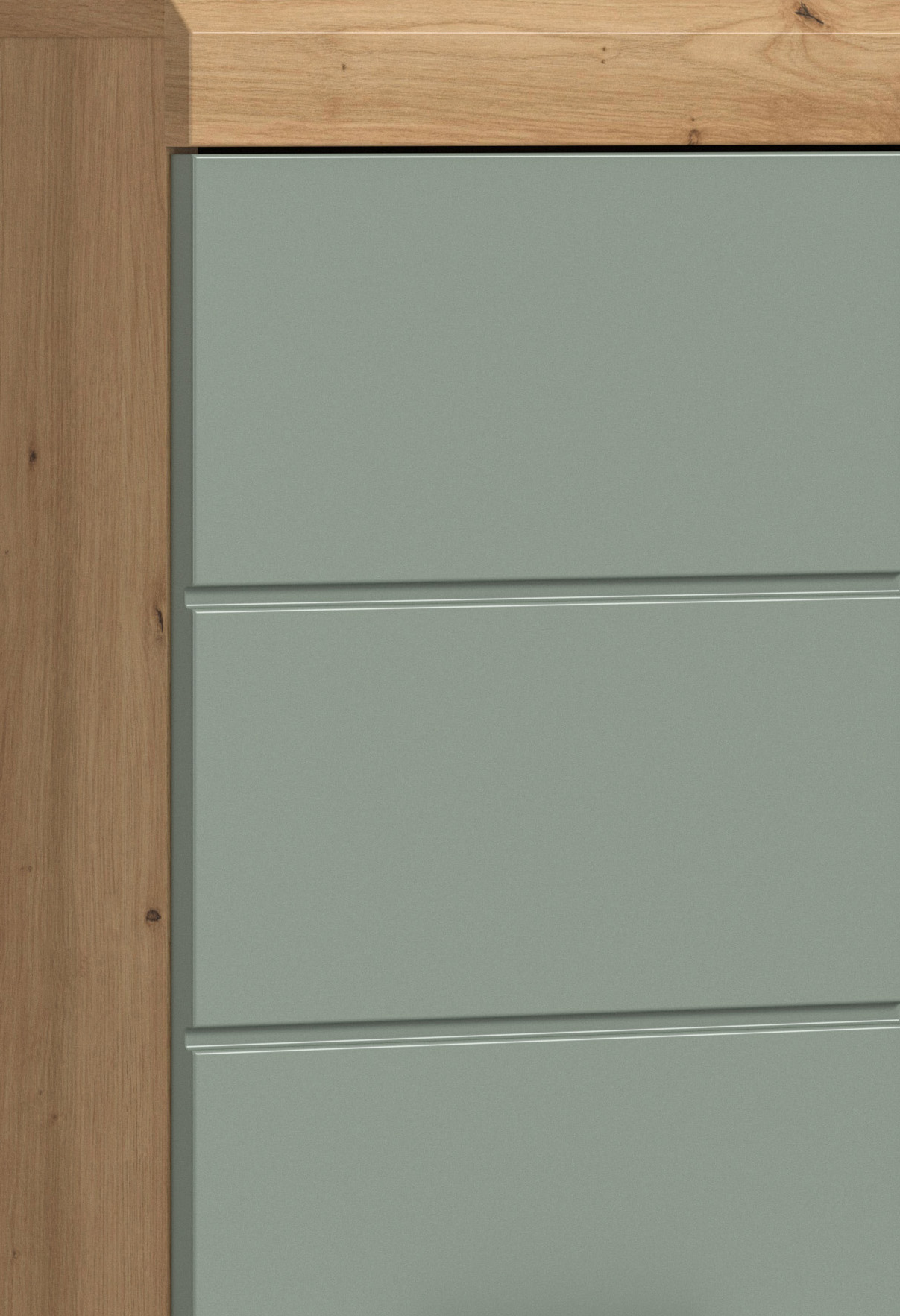 4-teilige Badkombination SCOUT - Salbei - Artisan Eiche - Spiegelschrank - 112 cm