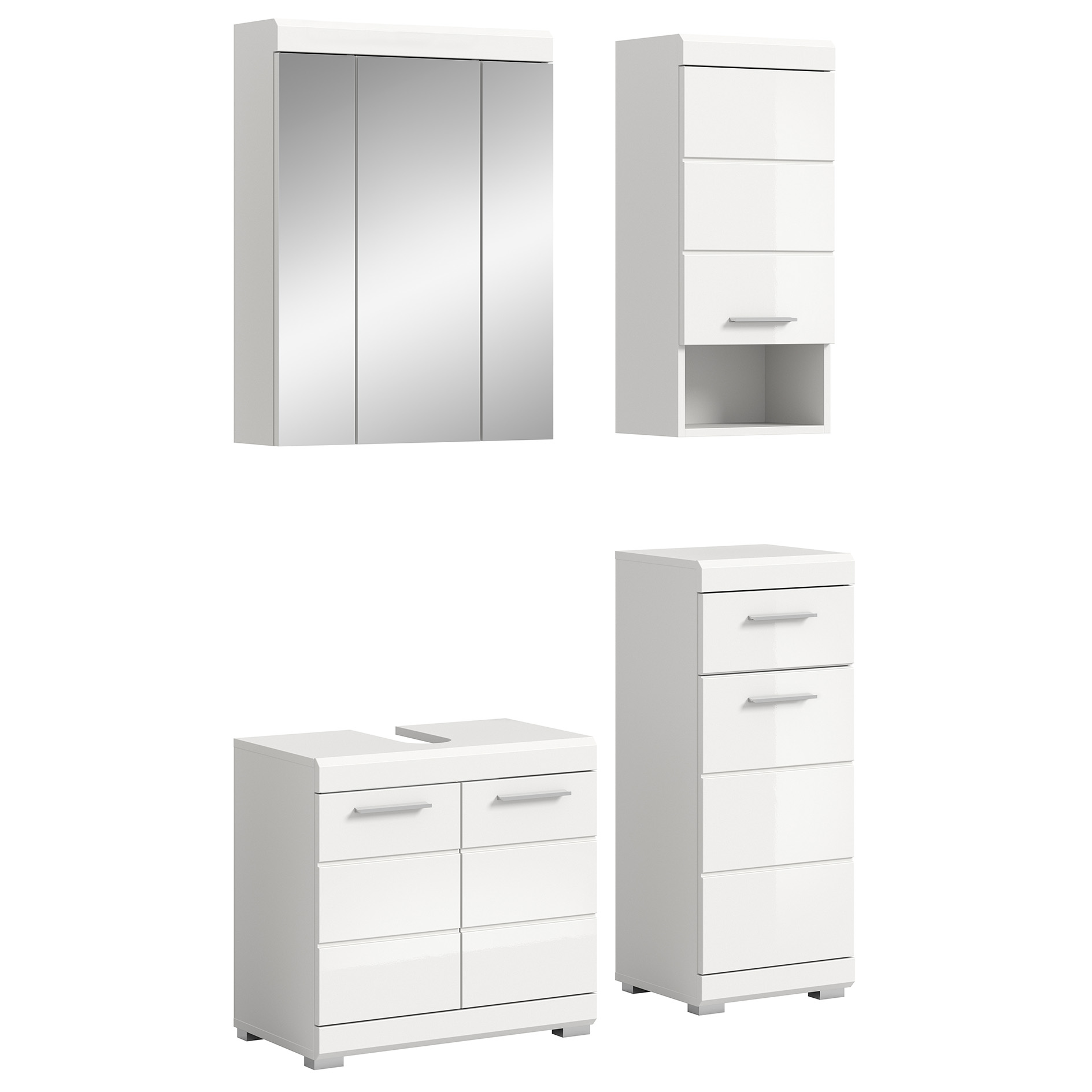 4-teilige Badkombination SCOUT - weiß Hochglanz - weiß - Spiegelschrank - 112 cm