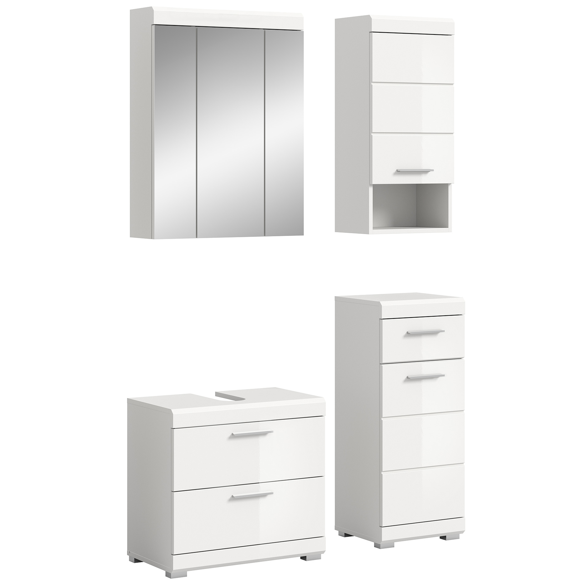 4-teilige Badkombination SCOUT - weiß Hochglanz - weiß - Spiegelschrank - 112 cm