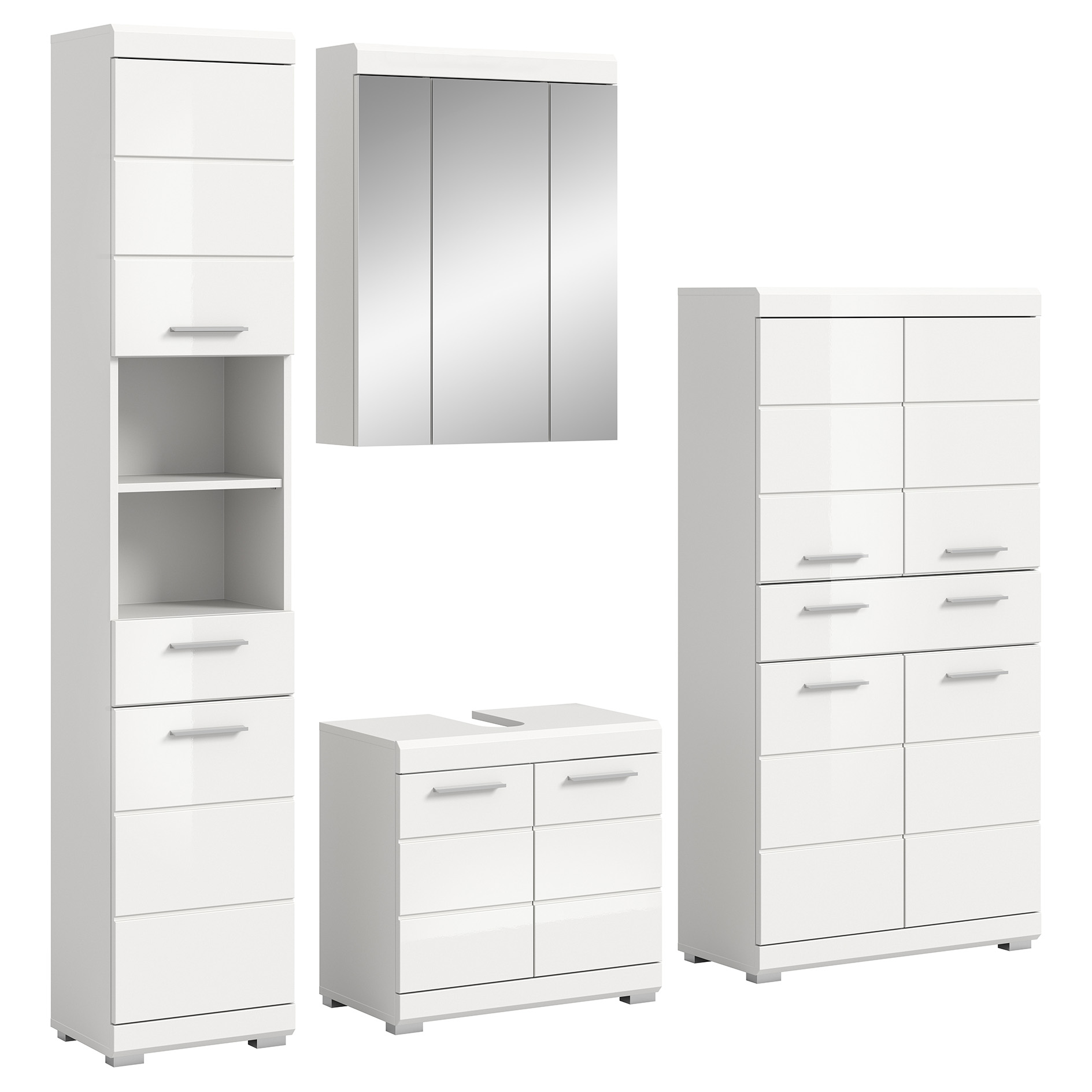 4-teilige Badkombination SCOUT - weiß Hochglanz - weiß - Spiegelschrank - 186 cm