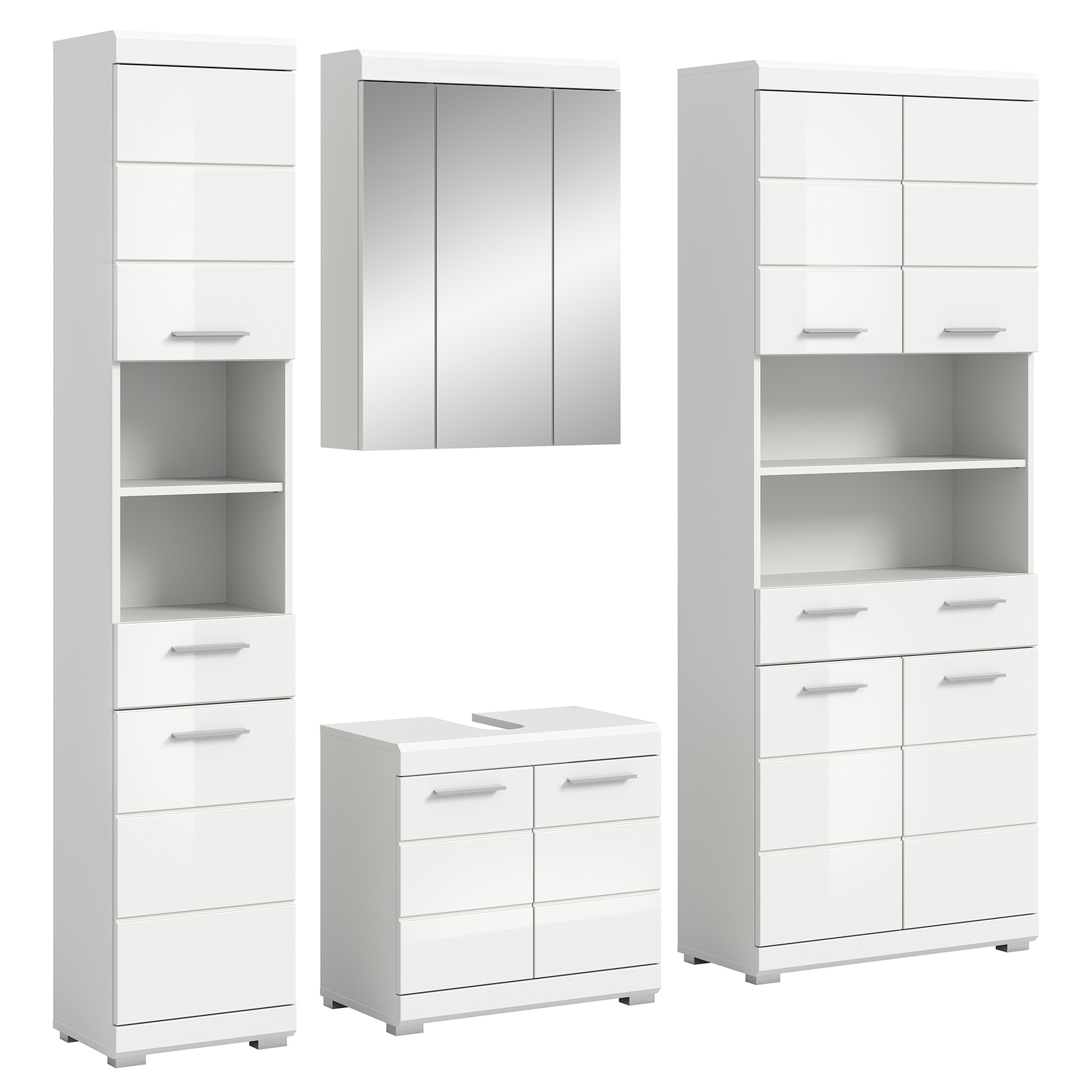 4-teilige Badkombination SCOUT - weiß Hochglanz - weiß - Spiegelschrank - 186 cm