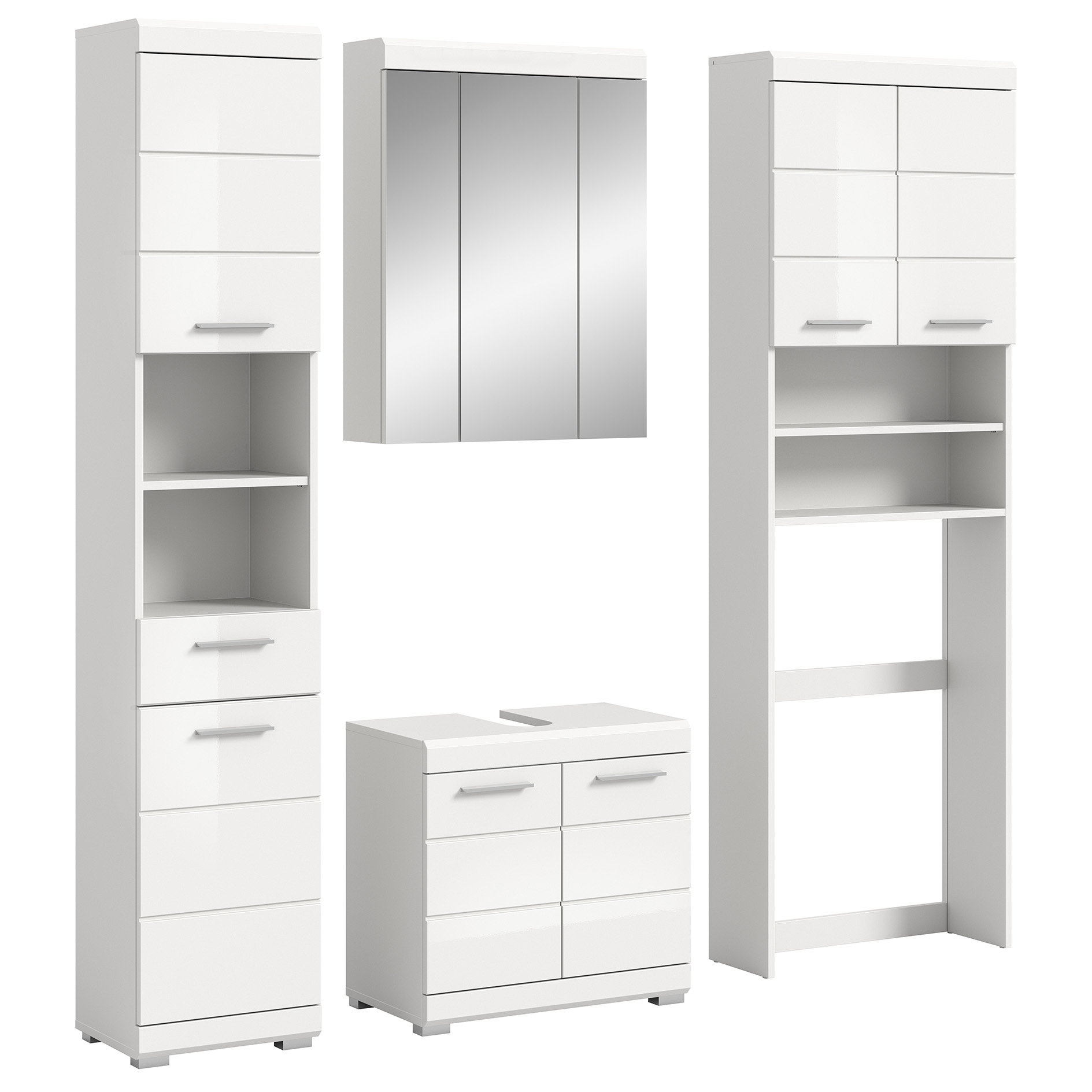 4-teilige Badkombination SCOUT - weiß Hochglanz - weiß - Spiegelschrank - 190 cm