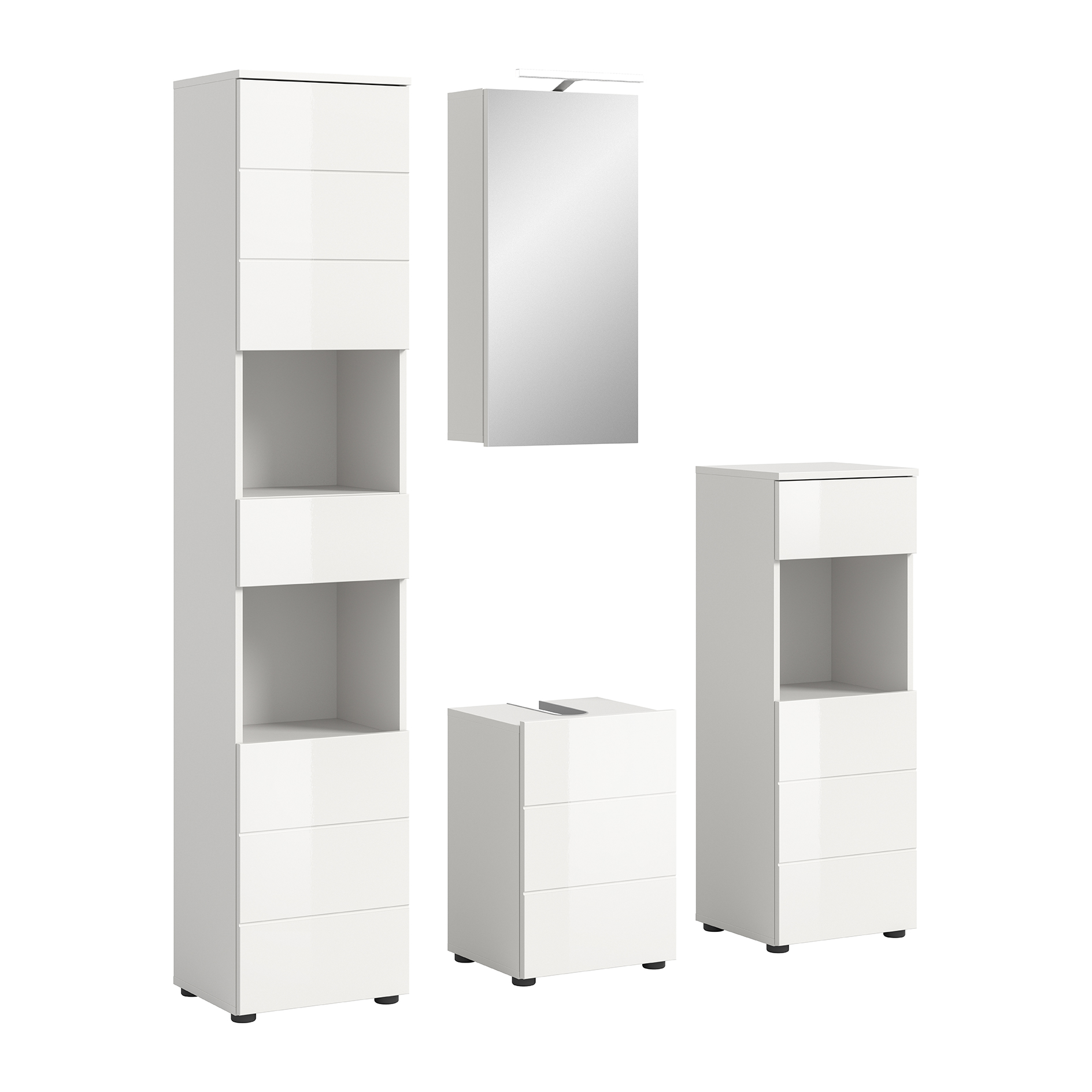 4-teilige Badkombination VIRA - weiß Hochglanz - LED-Beleuchtung - 144 cm
