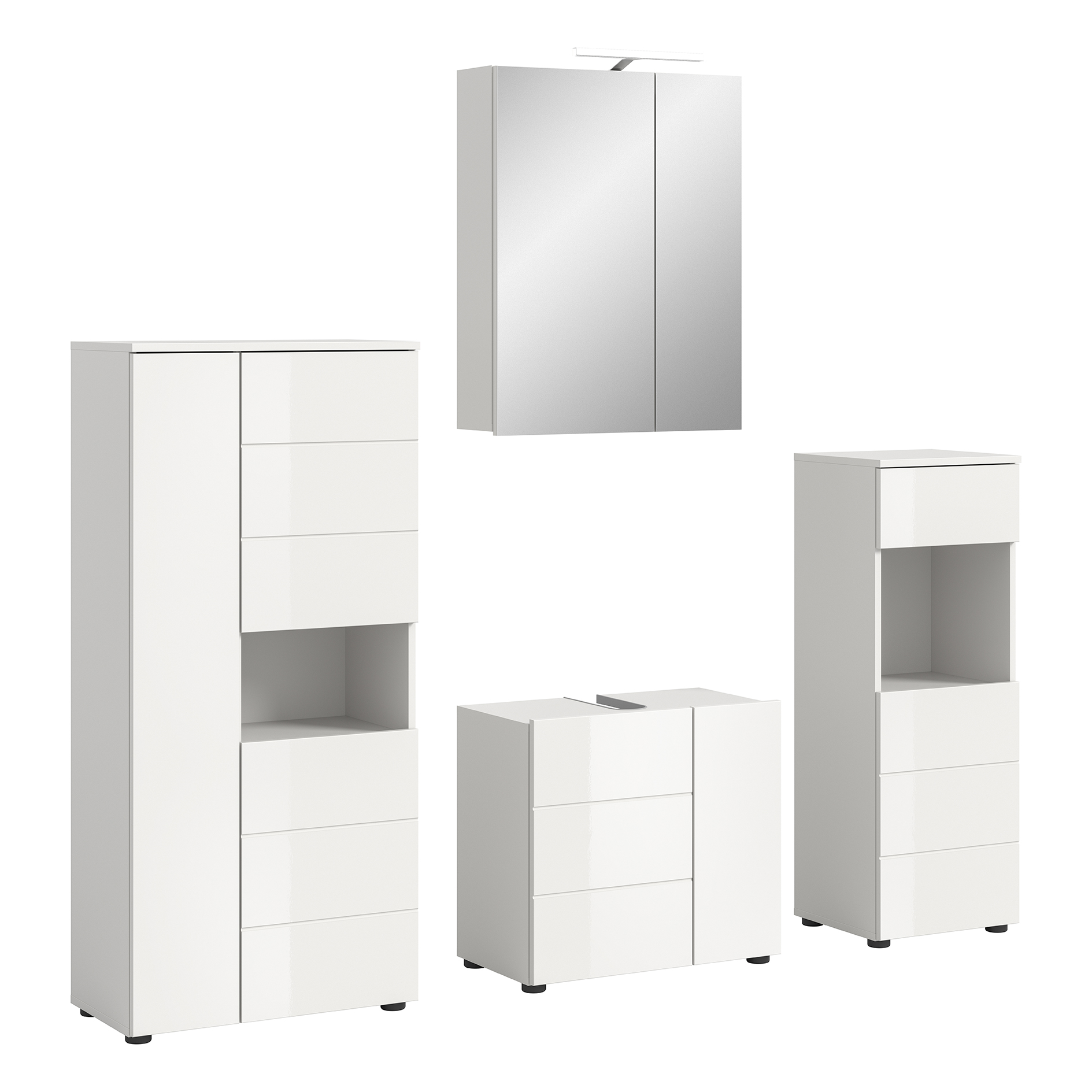 4-teilige Badkombination VIRA - weiß Hochglanz - LED-Beleuchtung - 188 cm