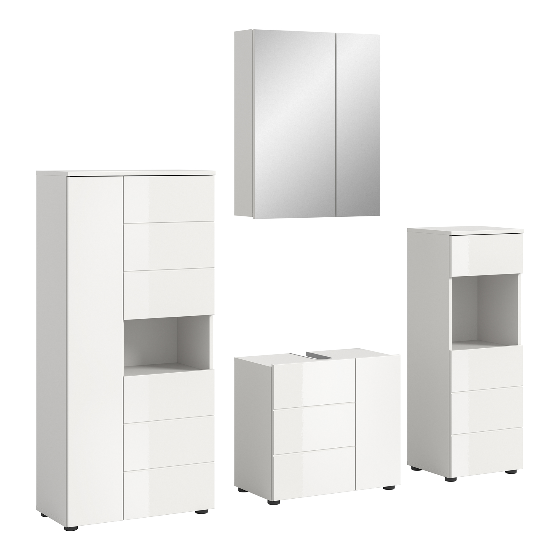 4-teilige Badkombination VIRA - weiß Hochglanz - Spiegelschrank - 188 cm