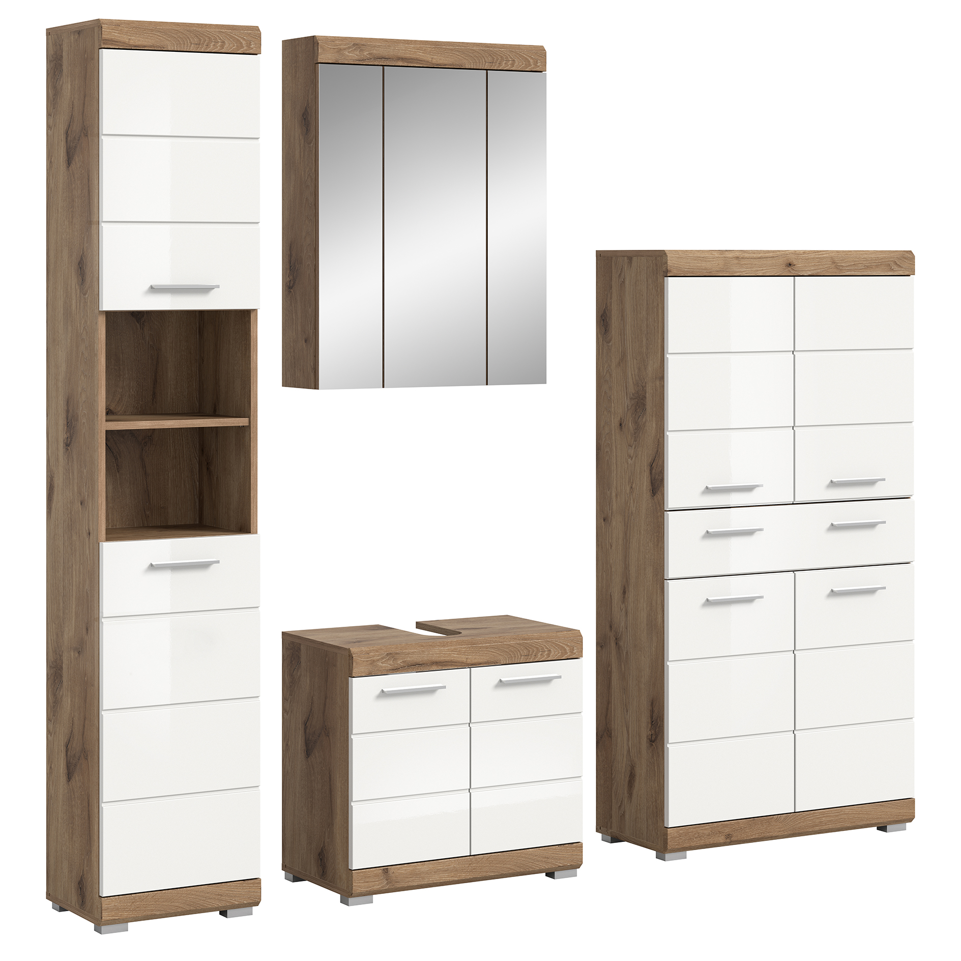 4-teilige Badkombination WAVE - weiß Hochglanz - Nox Oak