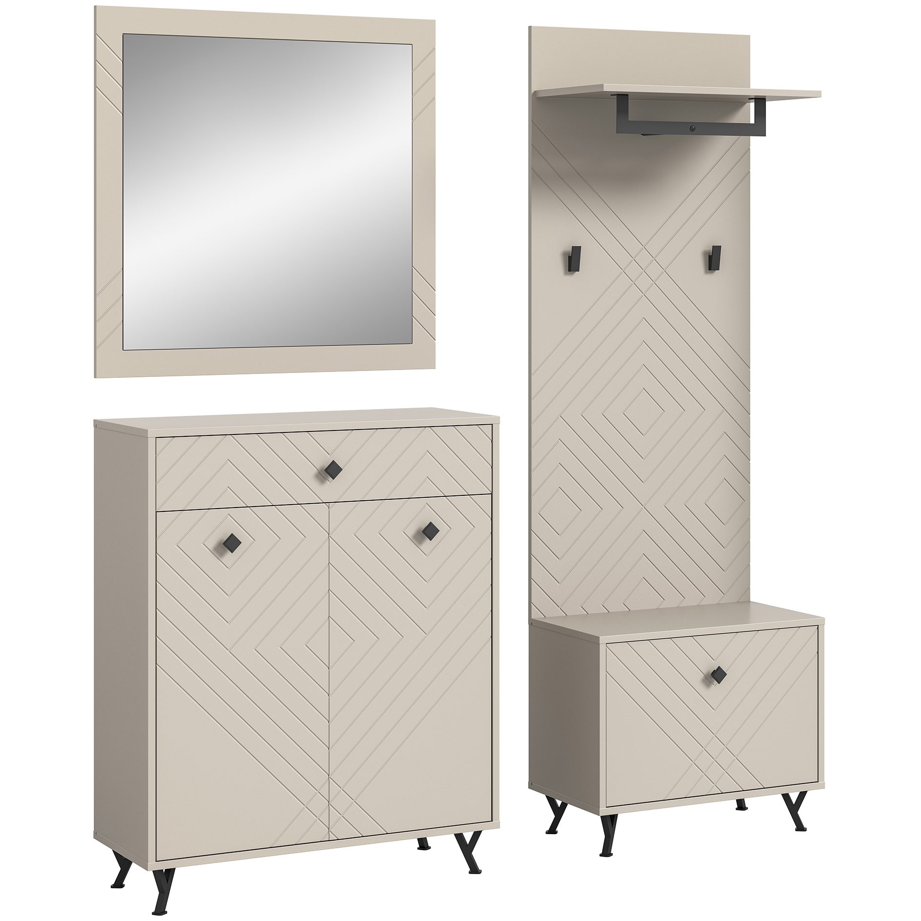 4-teilige Garderobenkombination NOTES - sandbeige matt