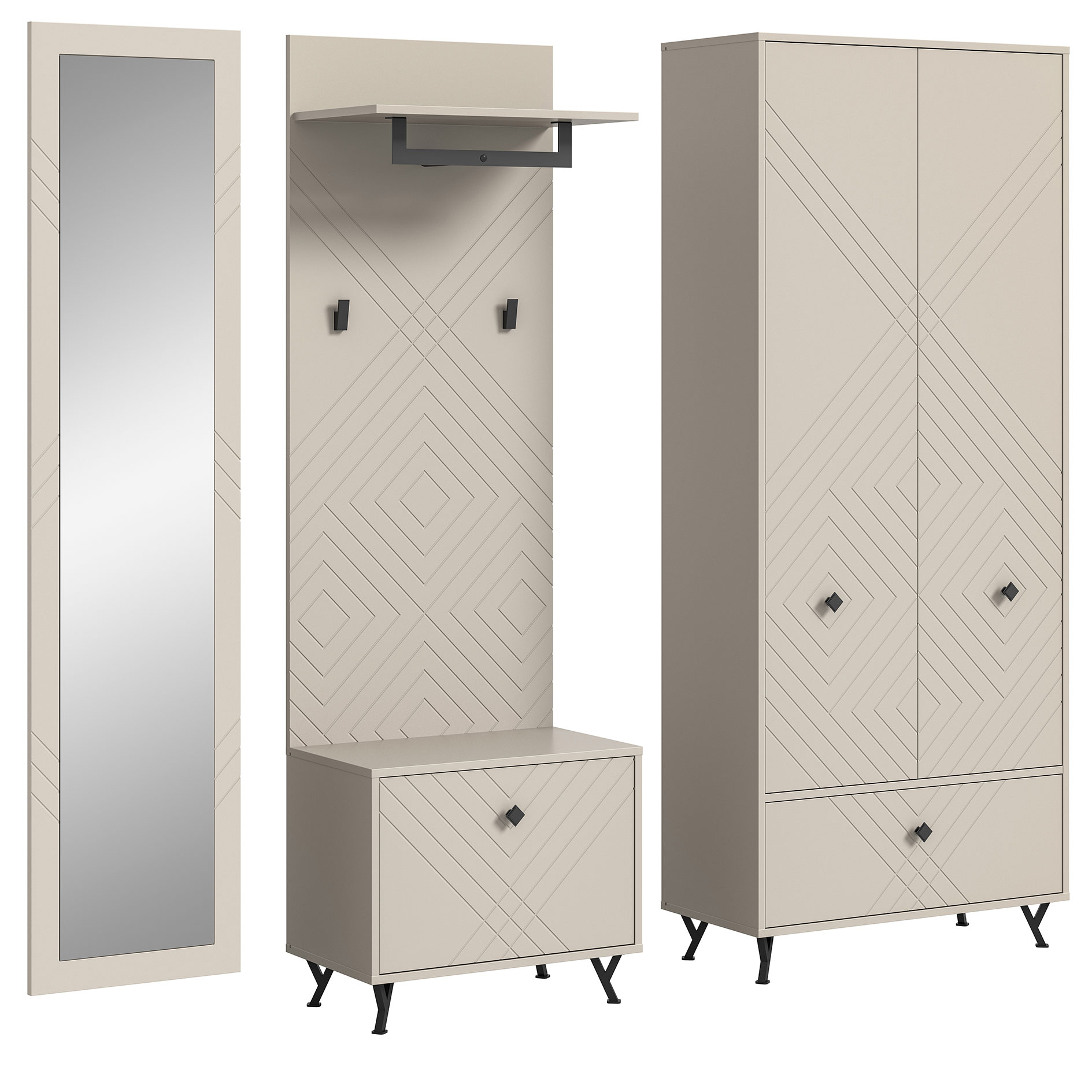 4-teilige Garderobenkombination NOTES - sandbeige matt