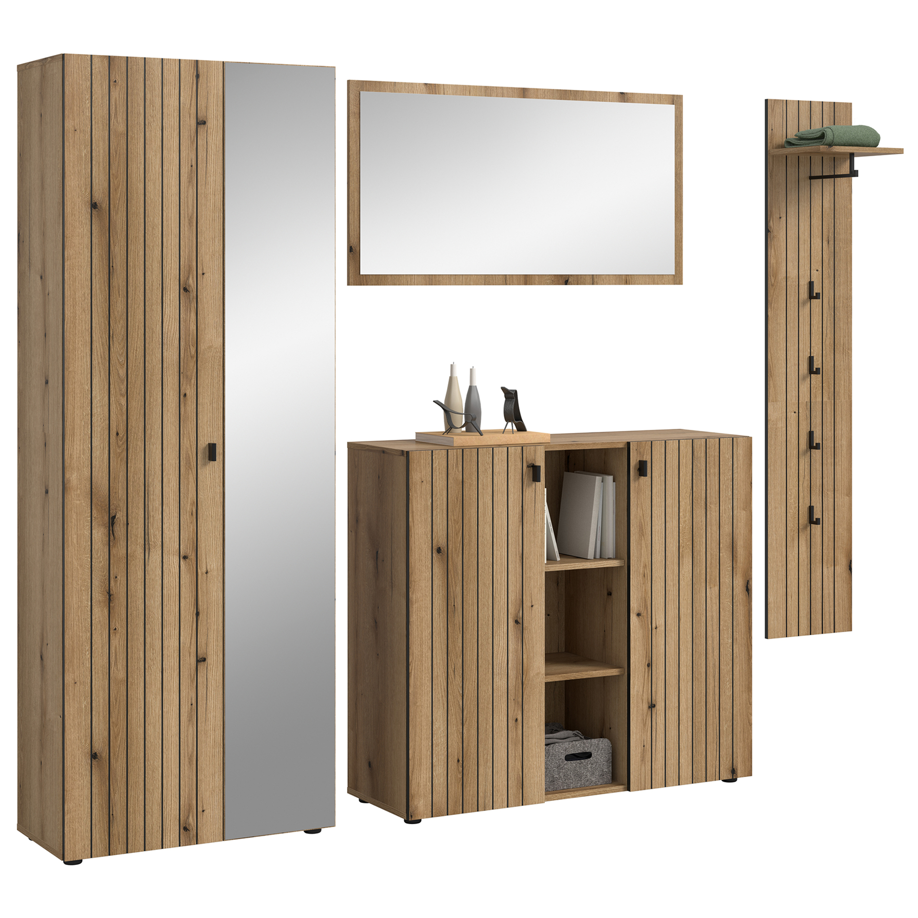 4-teilige Garderobenkombination STATION - Evoke Oak - 237 cm breit