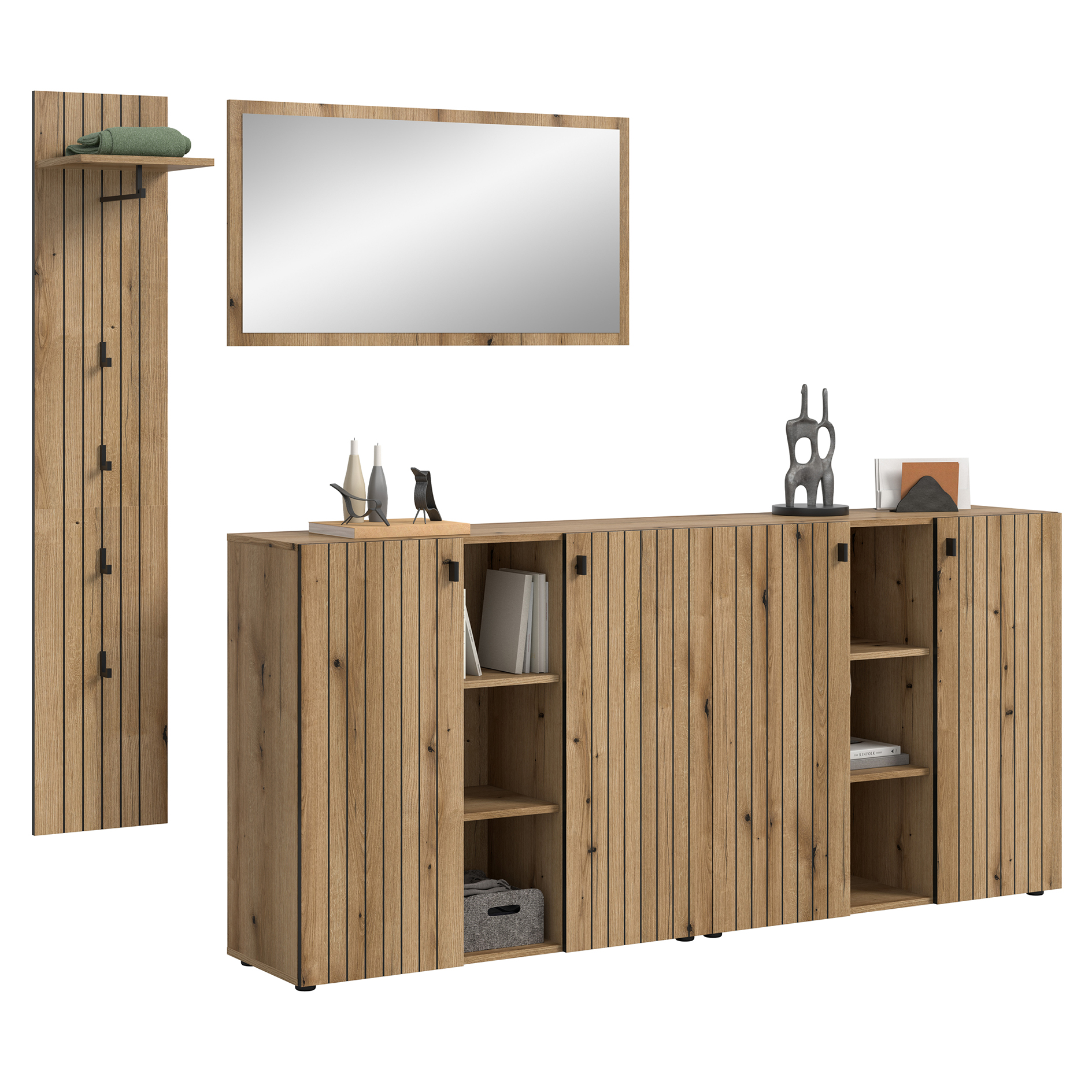 4-teilige Garderobenkombination STATION - Evoke Oak - 258 cm breit