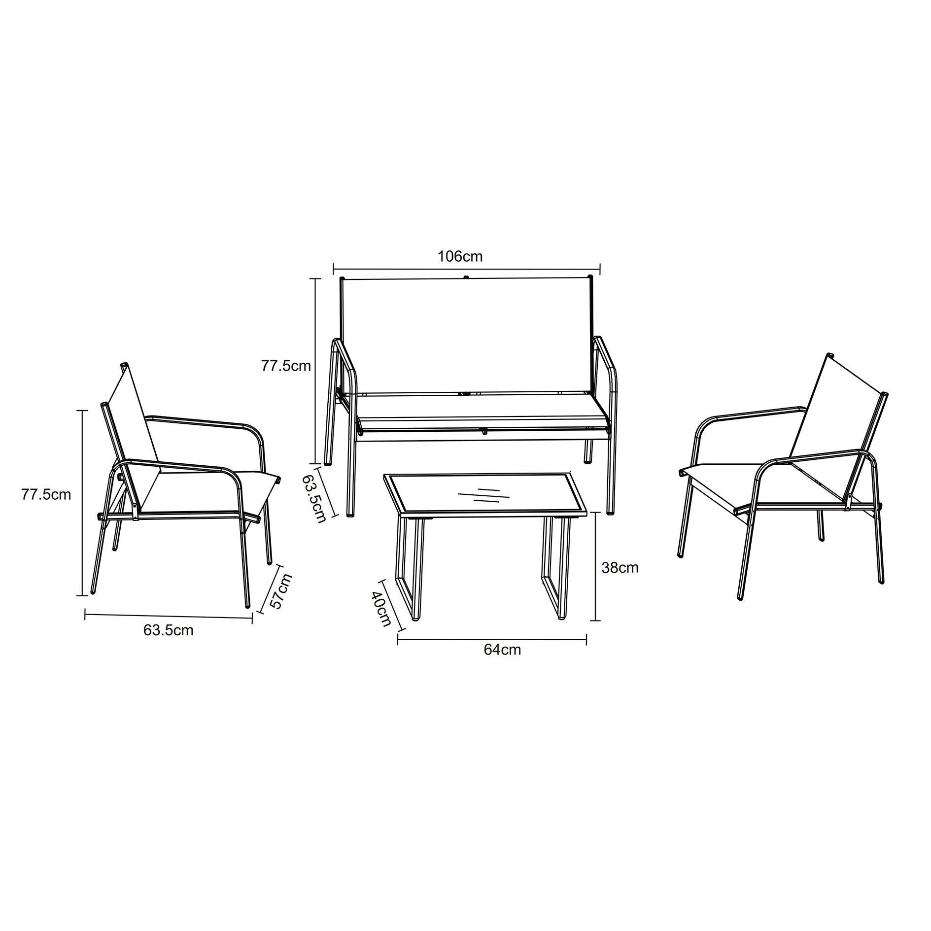4-teilige Garten-Sitzgruppe - grau - Glas-Tischplatte