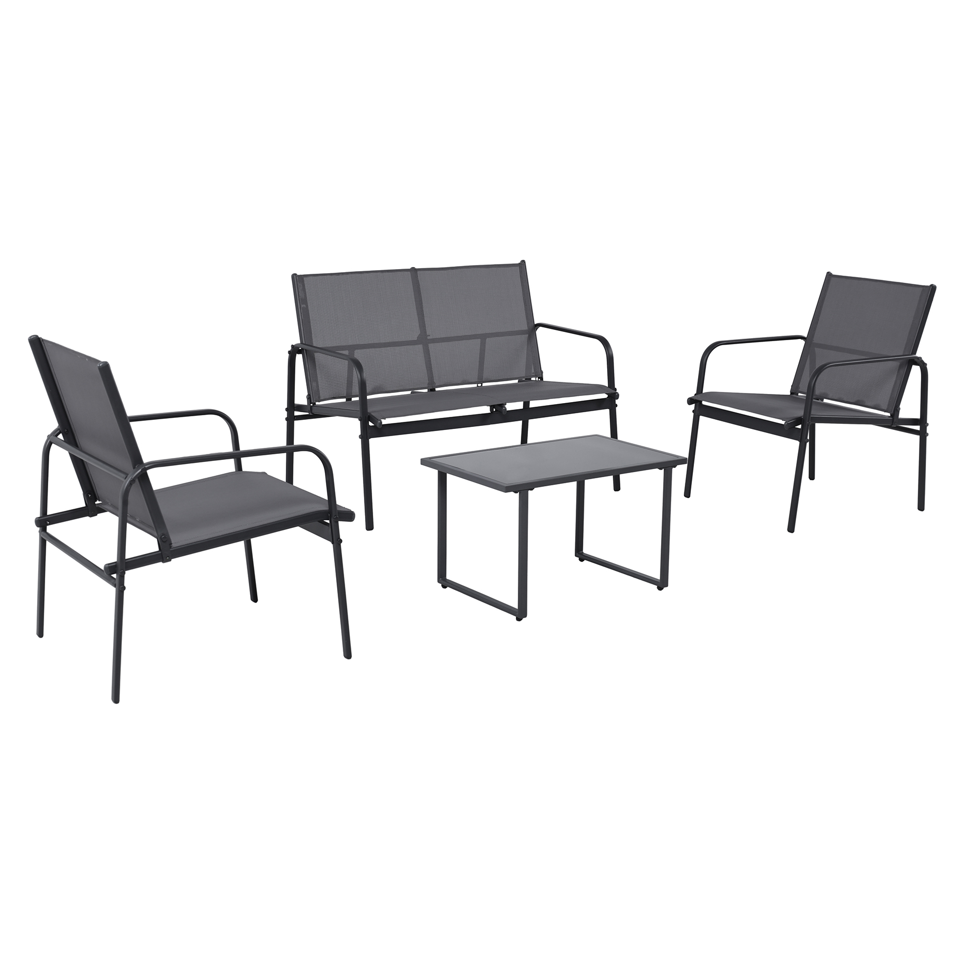4-teilige Garten-Sitzgruppe - grau - Glas-Tischplatte