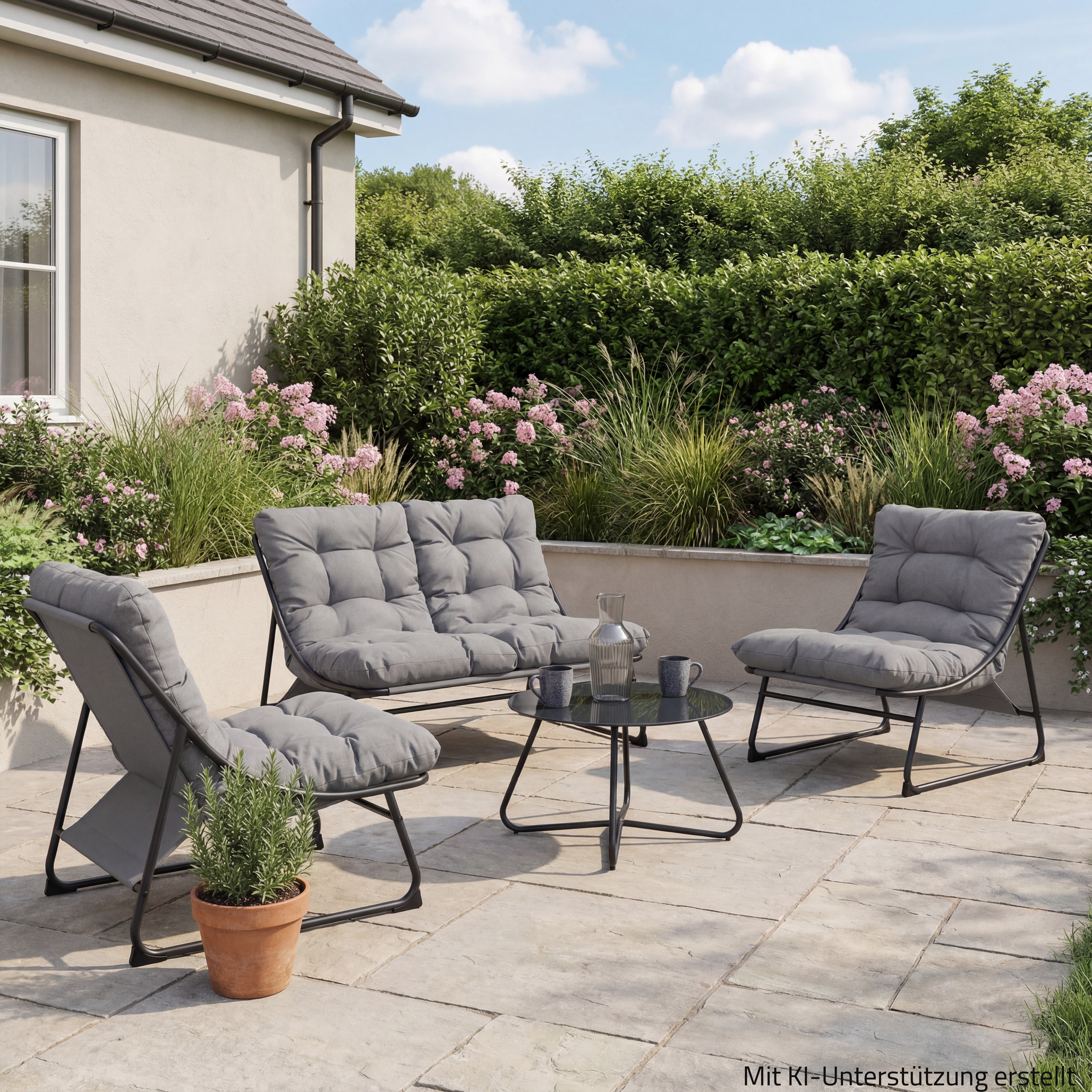 4-teilige Lounge-Garnitur - grau - Metall