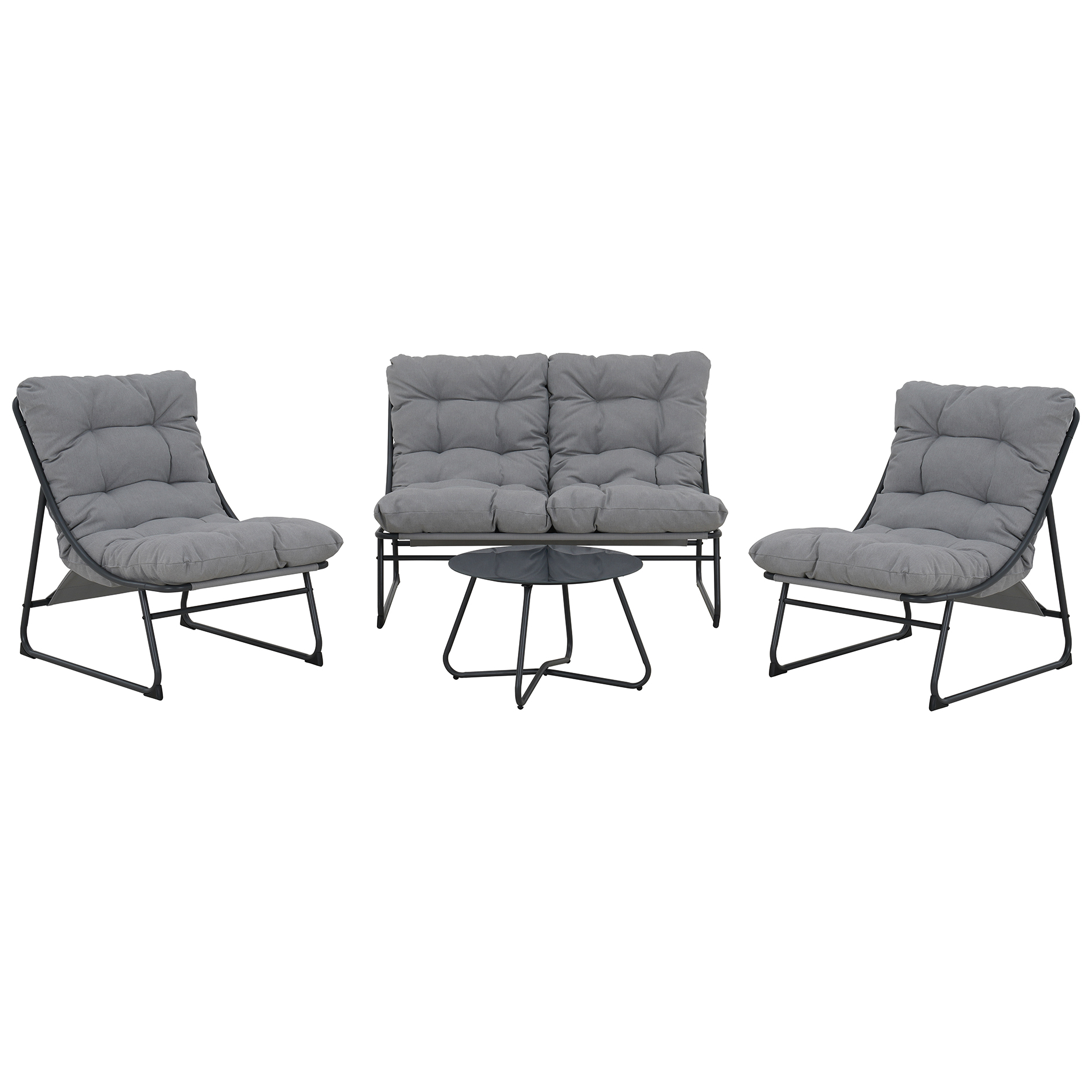 4-teilige Lounge-Garnitur - grau - Metall