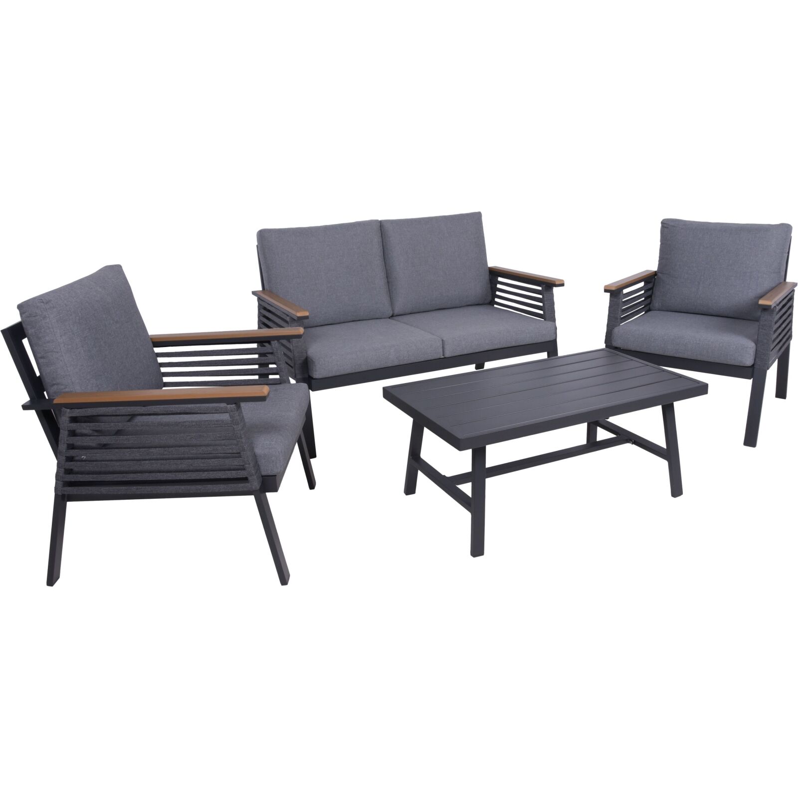 4-teilige Lounge-Gruppe DENIA - grau-dunkelgrau - Olefinseilbespannung