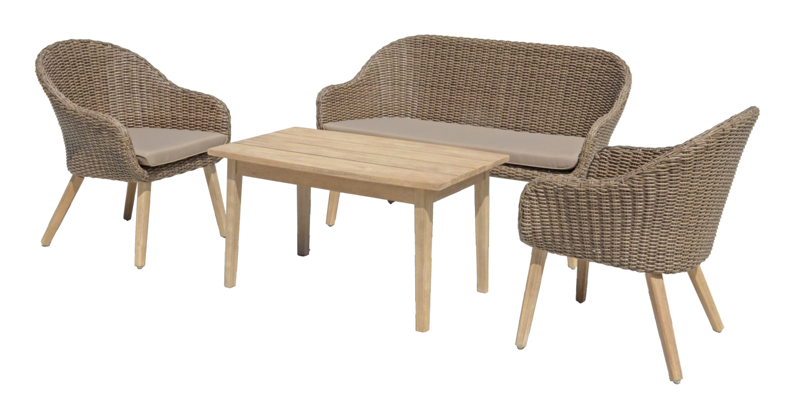 4-teilige Lounge-Gruppe PUEBLO - anisbraun - Akazie massiv